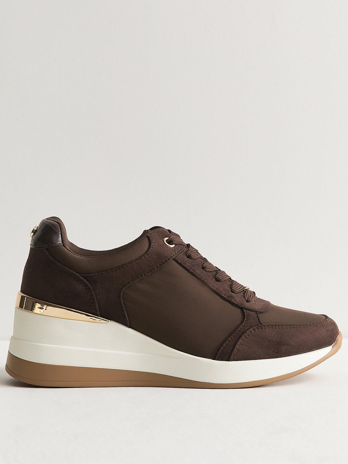 Image 2 of 5 of New Look Dark Brown Faux Suede Wedge Heel Lace Up Trainers