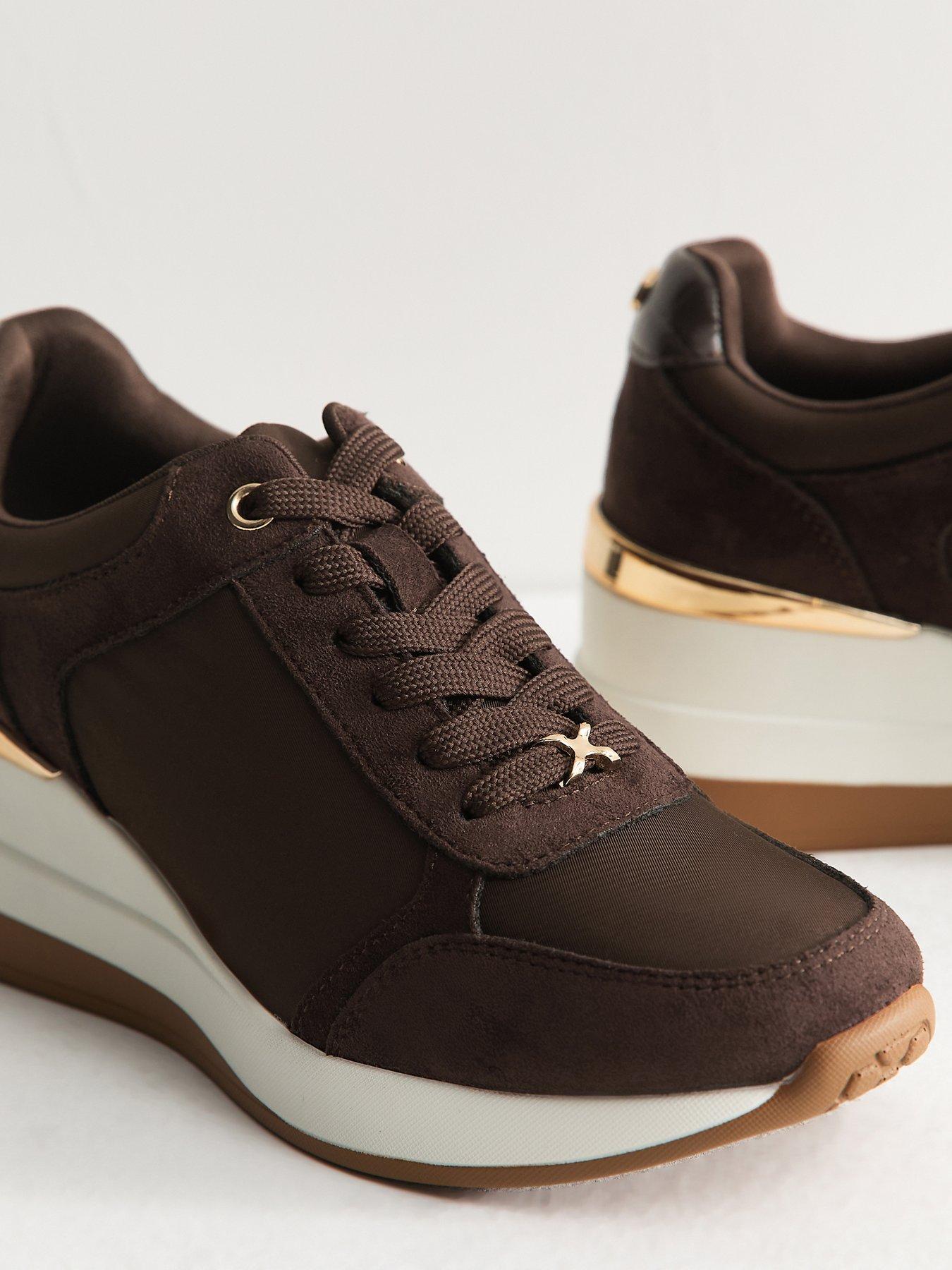 Image 5 of 5 of New Look Dark Brown Faux Suede Wedge Heel Lace Up Trainers