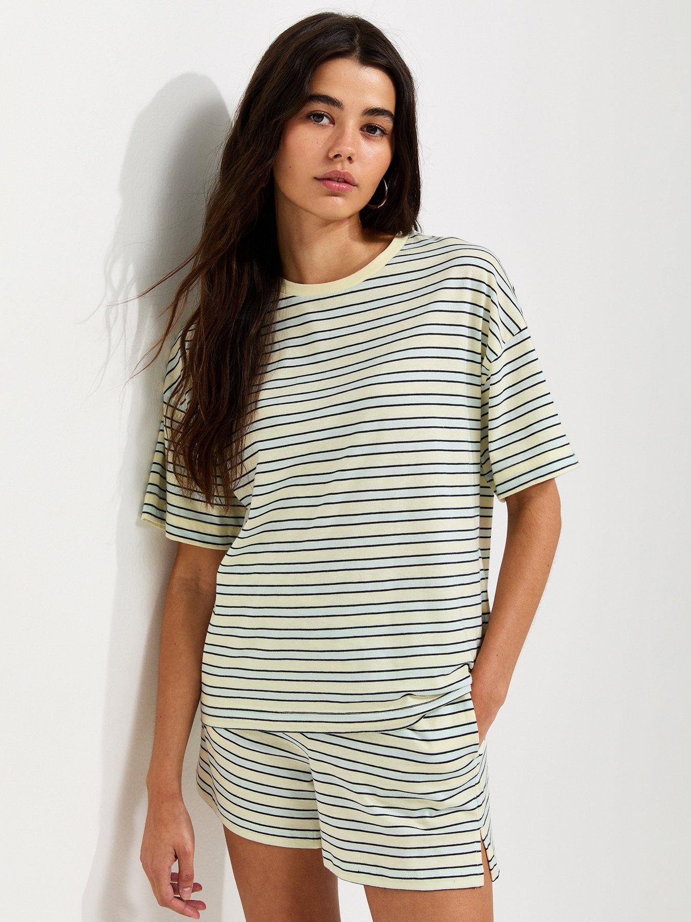 Image 1 of 4 of New Look Cotton Striped Side Split Shorts - Yellow