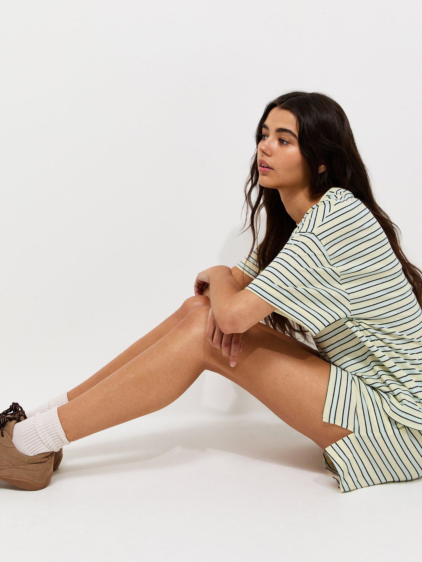 Image 3 of 4 of New Look Cotton Striped Side Split Shorts - Yellow