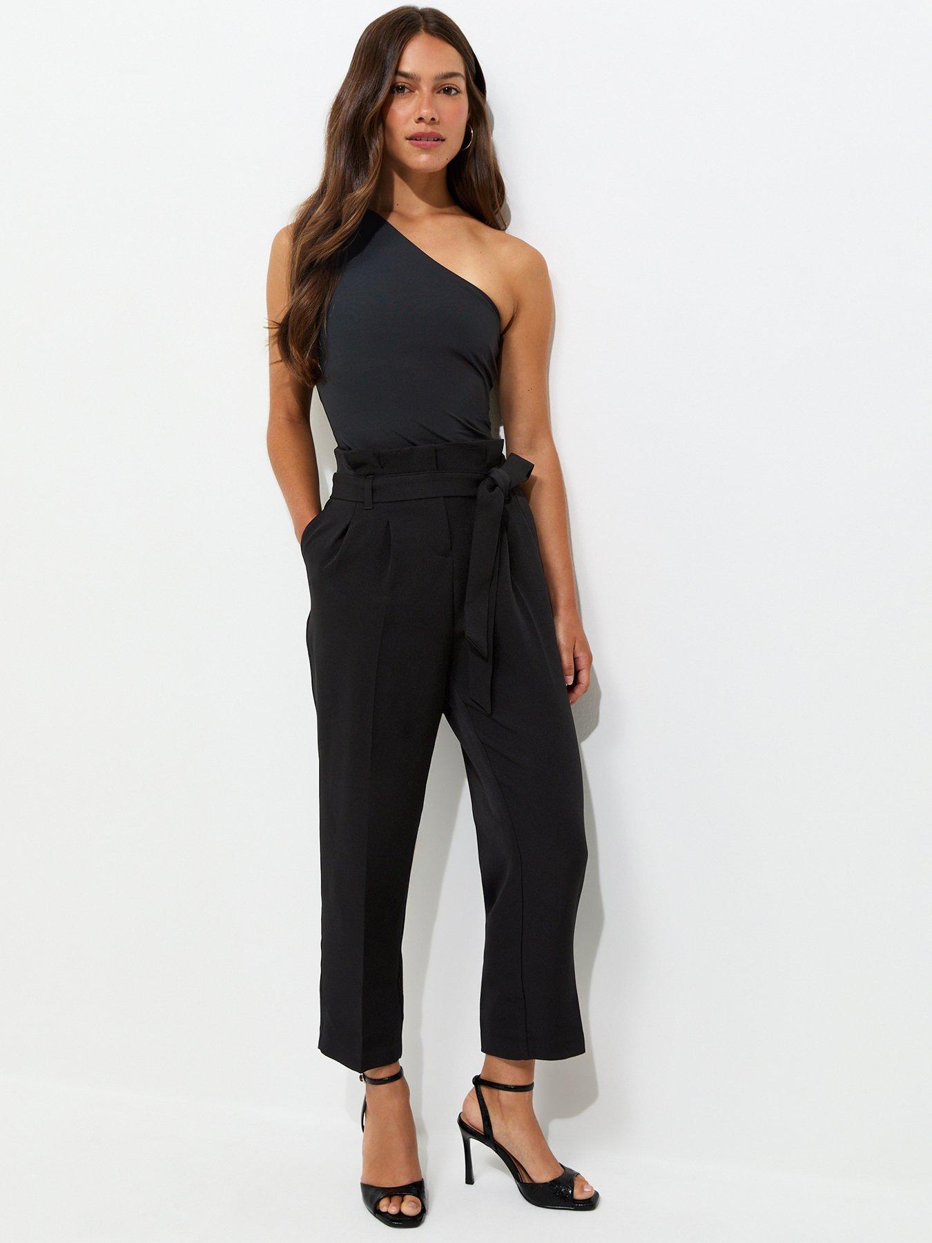New Look Petite Woven Paperbag Waist Trousers - Black