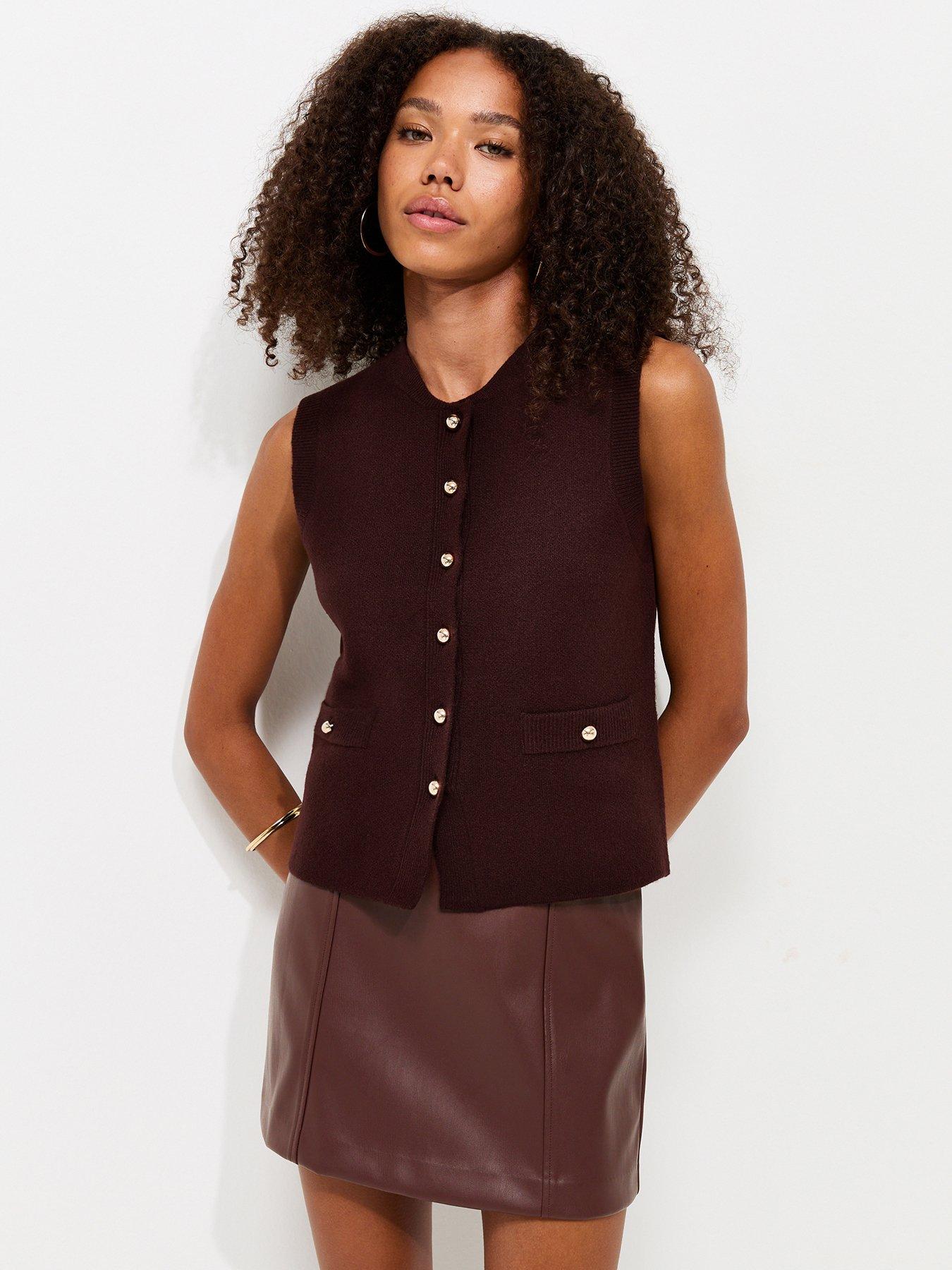 Image 1 of 6 of New Look Faux Leather Mini Skirt - Brown