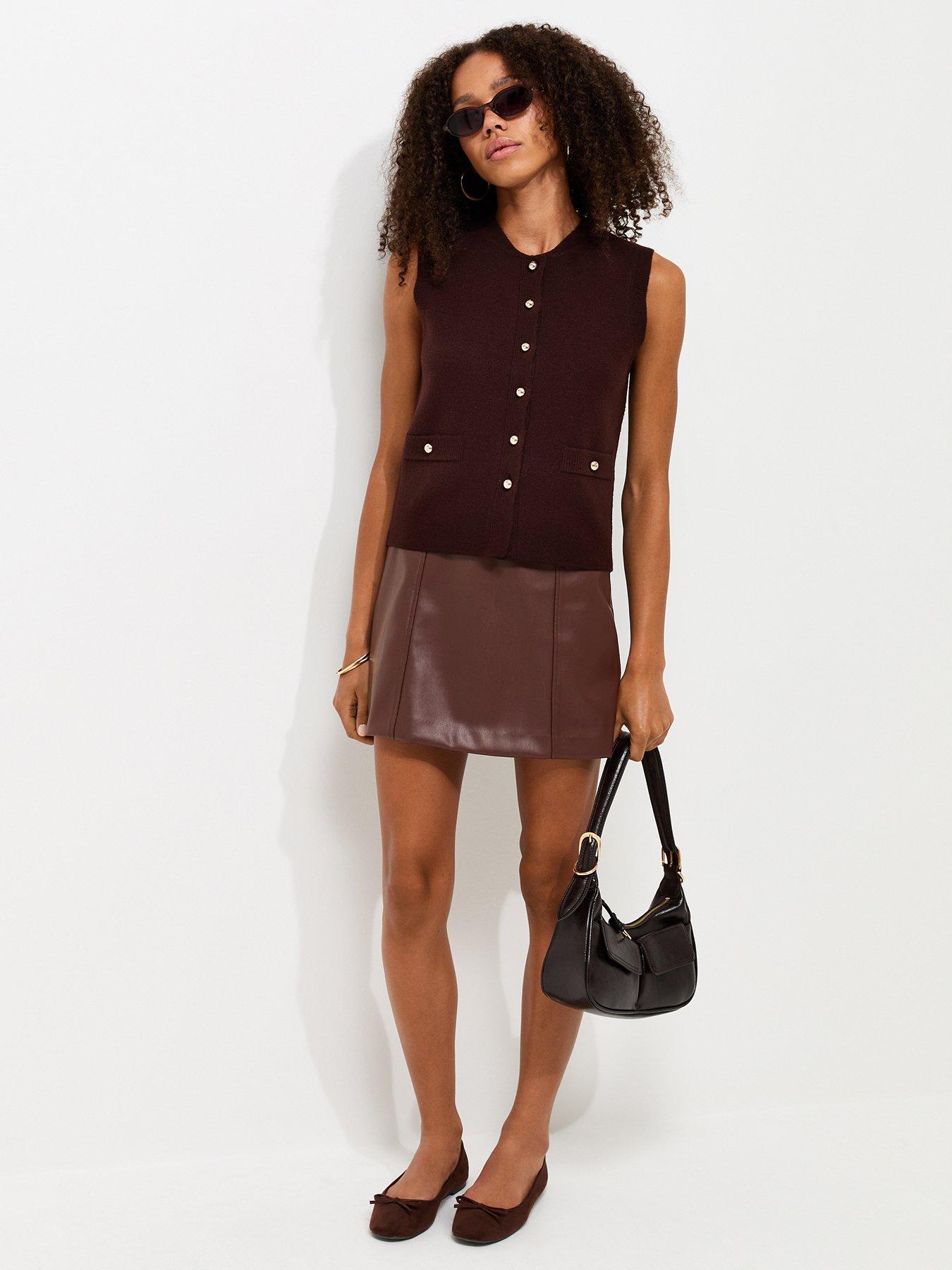 Image 4 of 6 of New Look Faux Leather Mini Skirt - Brown
