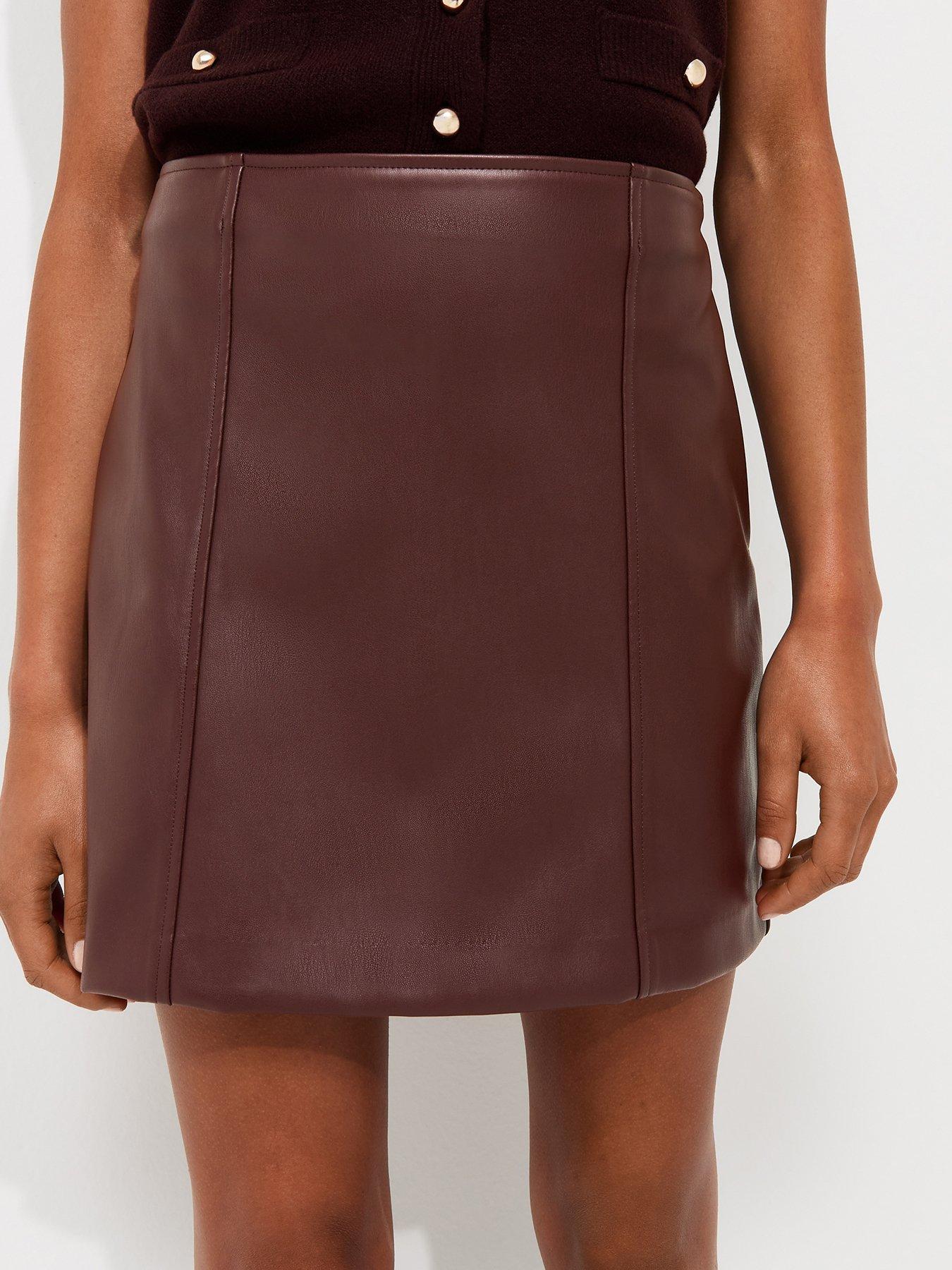 Image 5 of 6 of New Look Faux Leather Mini Skirt - Brown