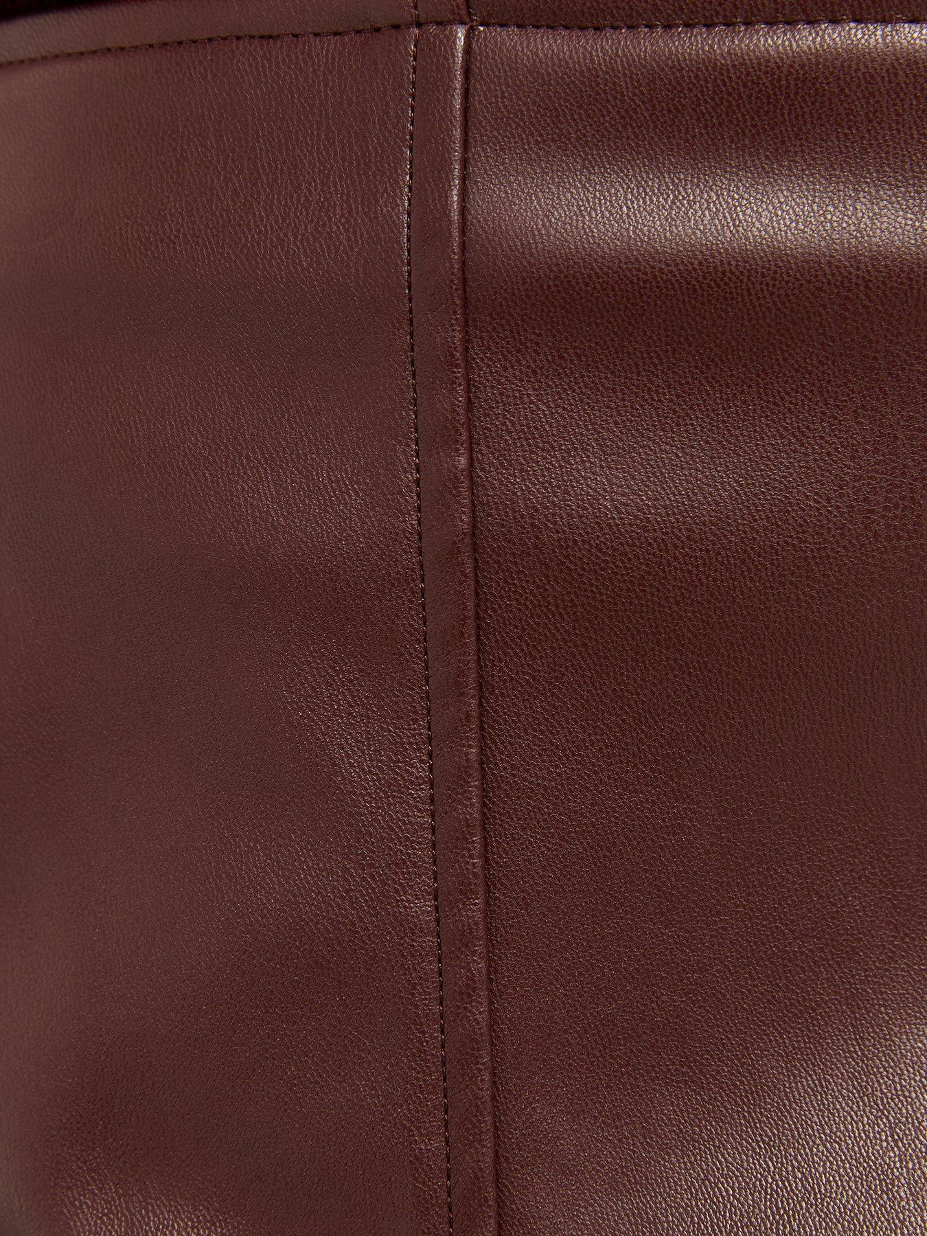 Image 6 of 6 of New Look Faux Leather Mini Skirt - Brown