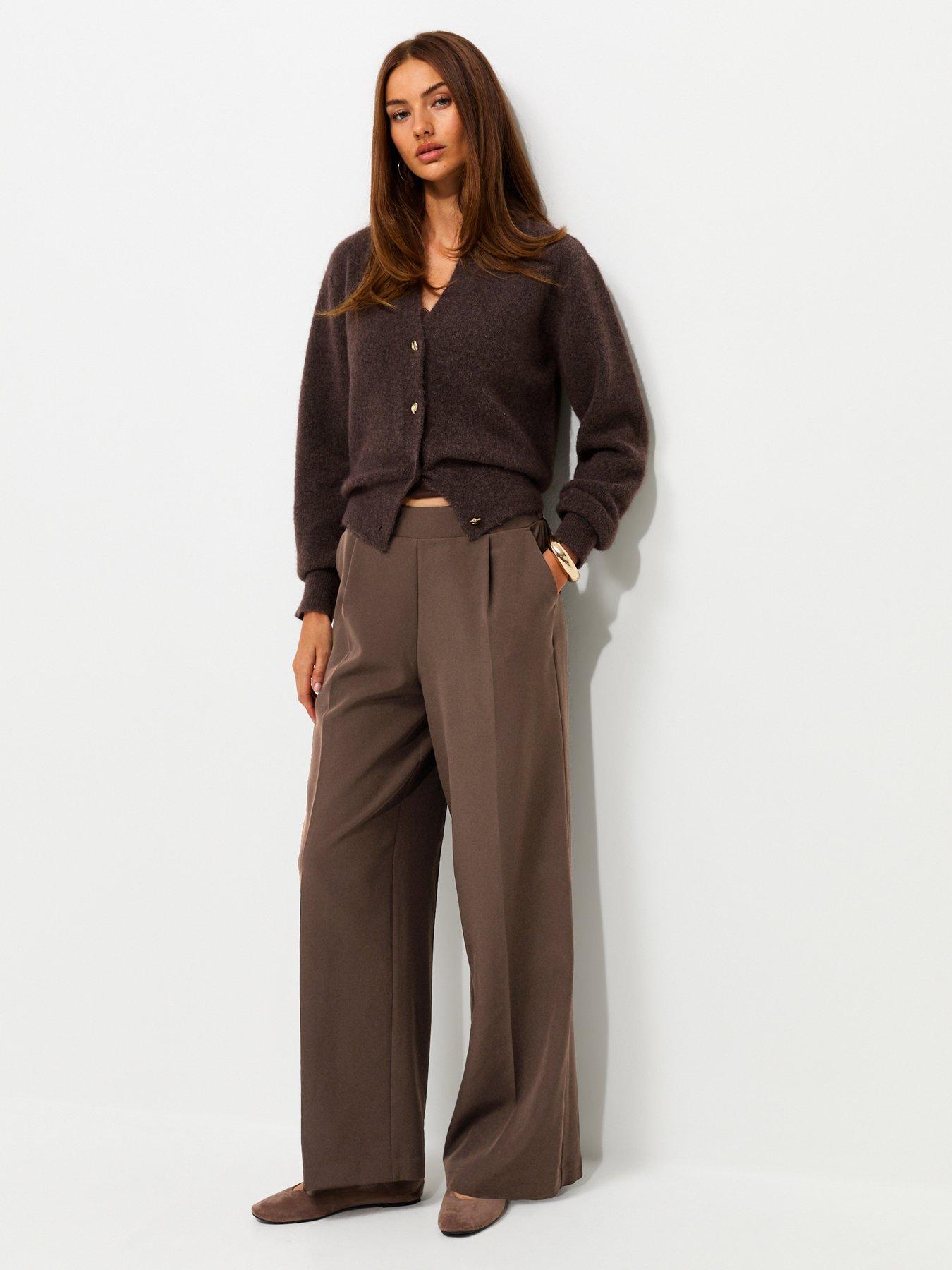 New Look Woven Straight Leg Pull On Trousers - Brown