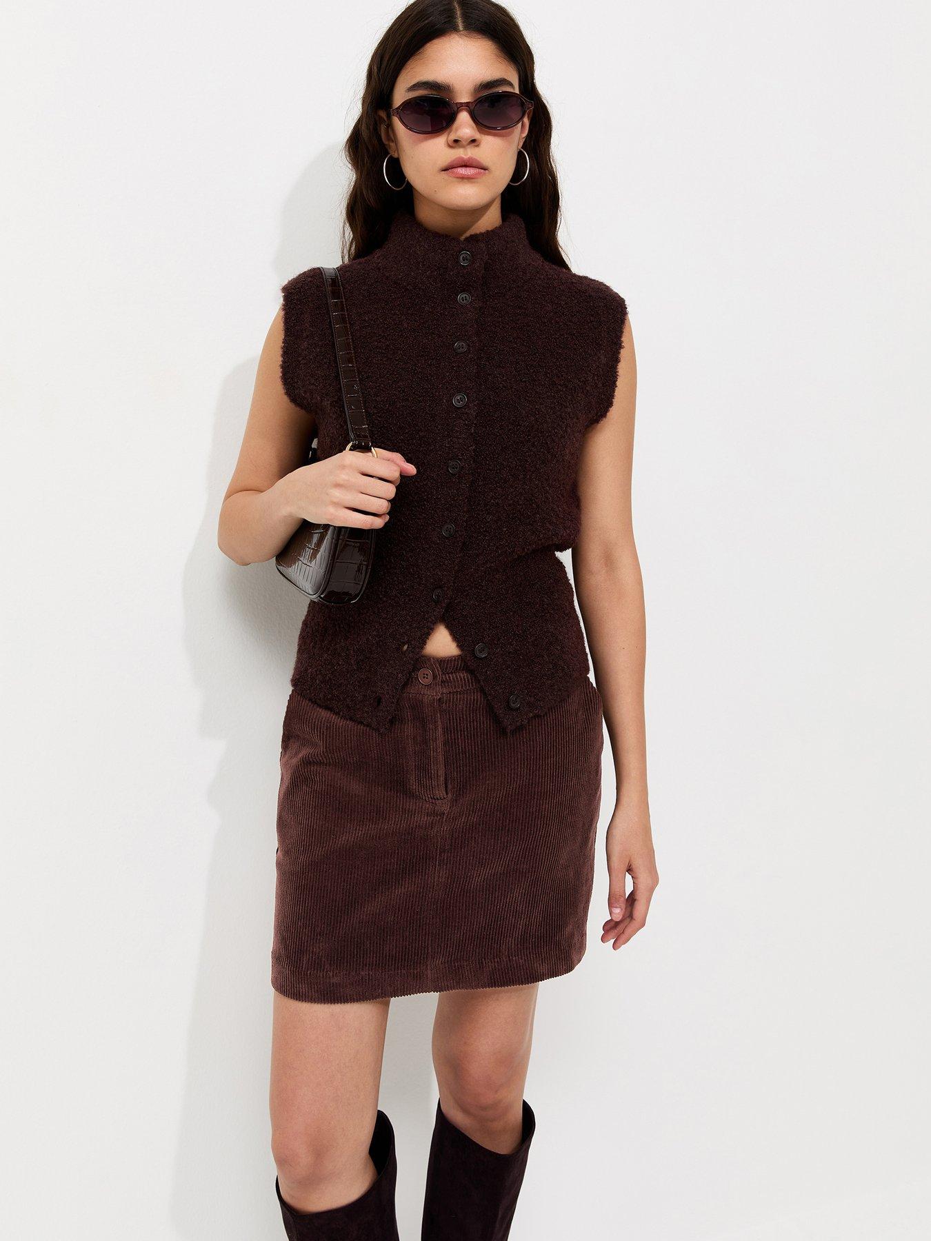 Image 1 of 6 of New Look Womens Corduroy Mini Skirt With Pockets - Brown