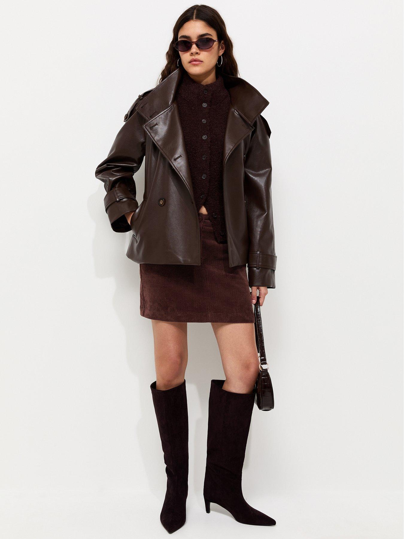 Image 3 of 6 of New Look Womens Corduroy Mini Skirt With Pockets - Brown