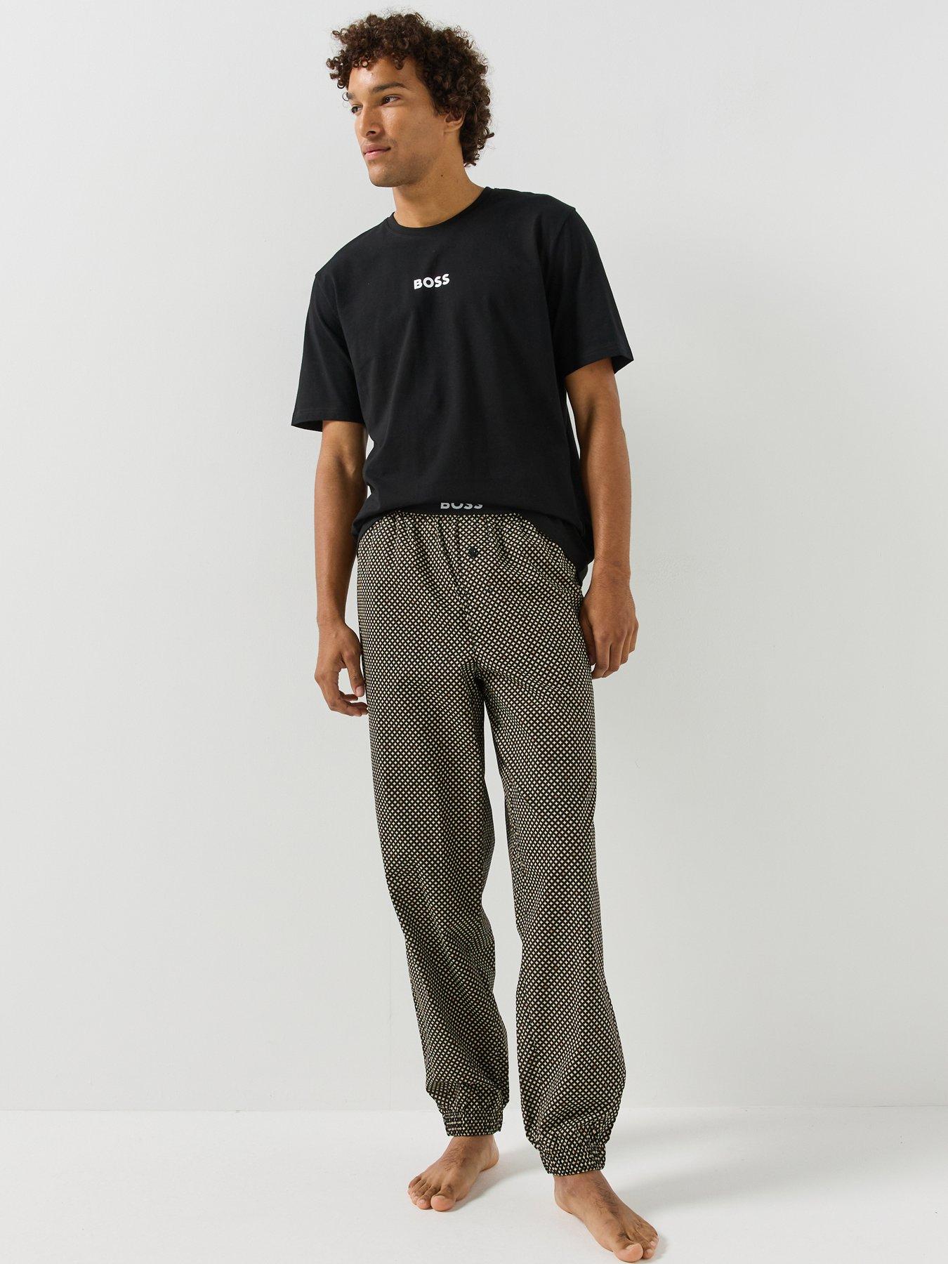Image 1 of 5 of BOSS Mens Loose Fit Cotton Long Pyjama Set - Beige