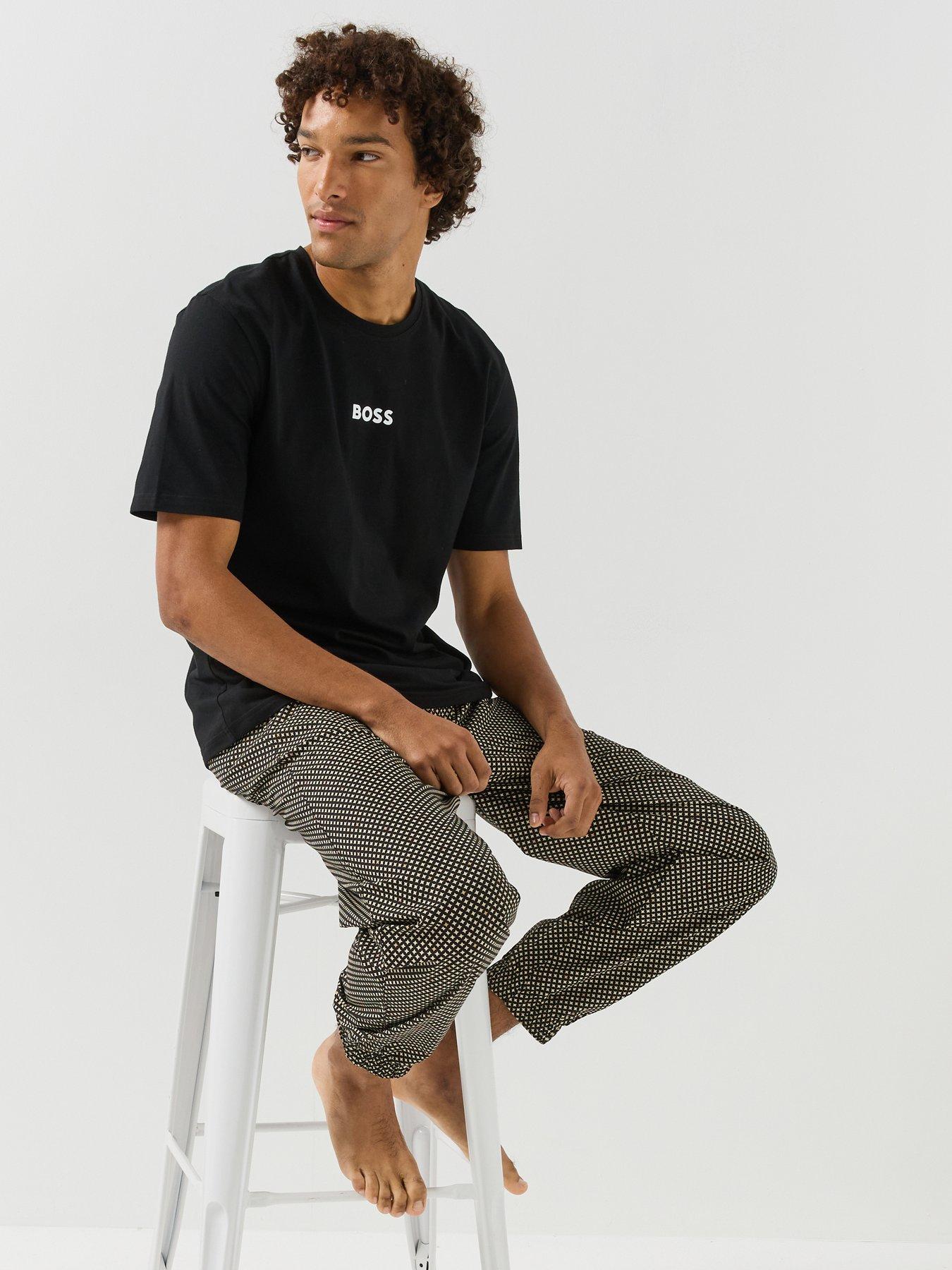 Image 3 of 5 of BOSS Mens Loose Fit Cotton Long Pyjama Set - Beige