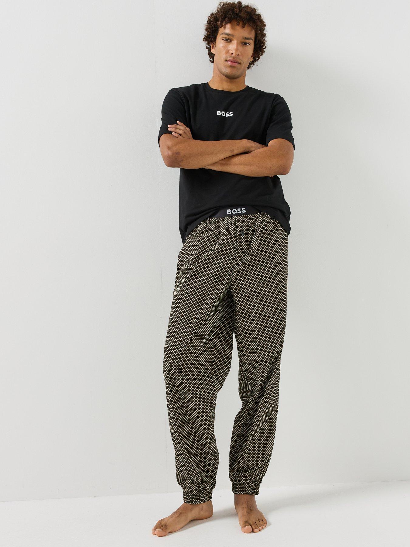 Image 4 of 5 of BOSS Mens Loose Fit Cotton Long Pyjama Set - Beige