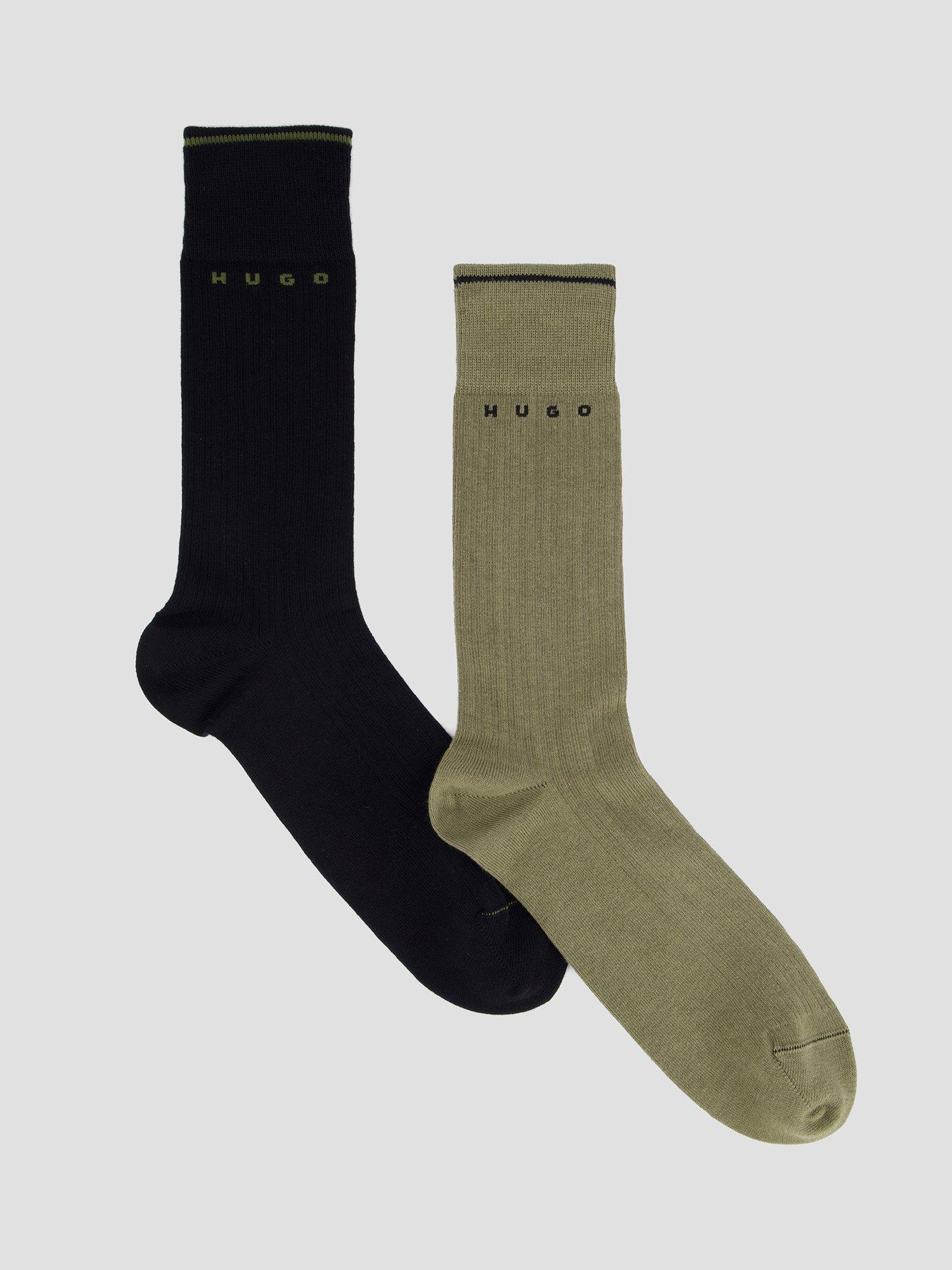 HUGO Hugo 2 Pack Retro Rib Crew Socks - Green