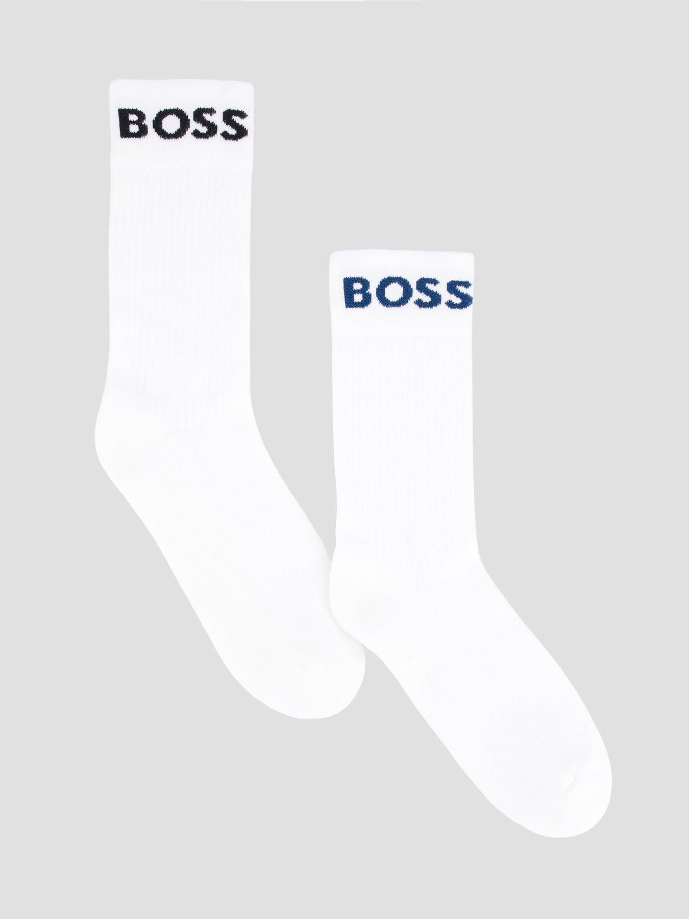 Image 1 of 3 of BOSS BOSS Mens 2 Pack Logo Ribbed Sports Socks - White