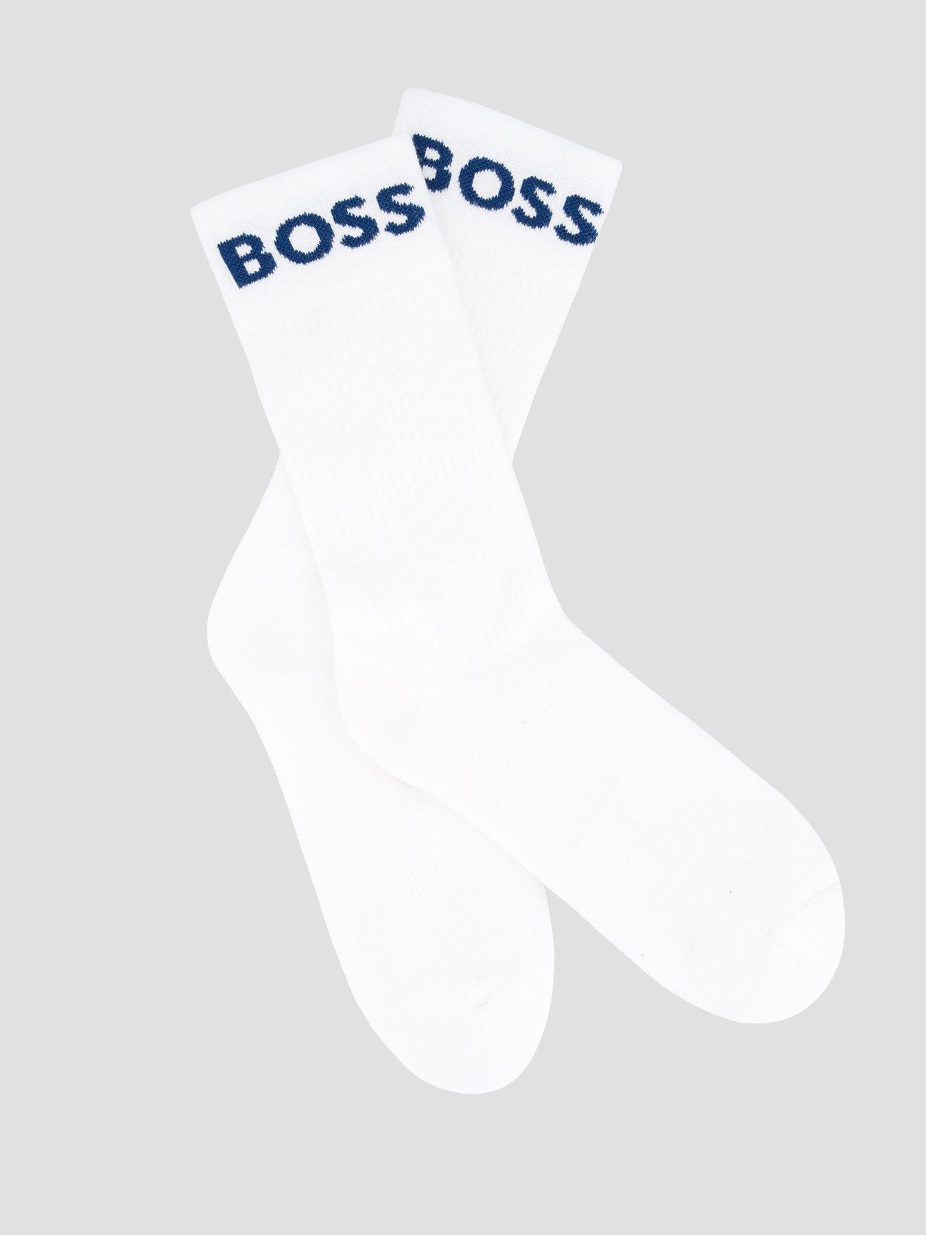 Image 2 of 3 of BOSS BOSS Mens 2 Pack Logo Ribbed Sports Socks - White