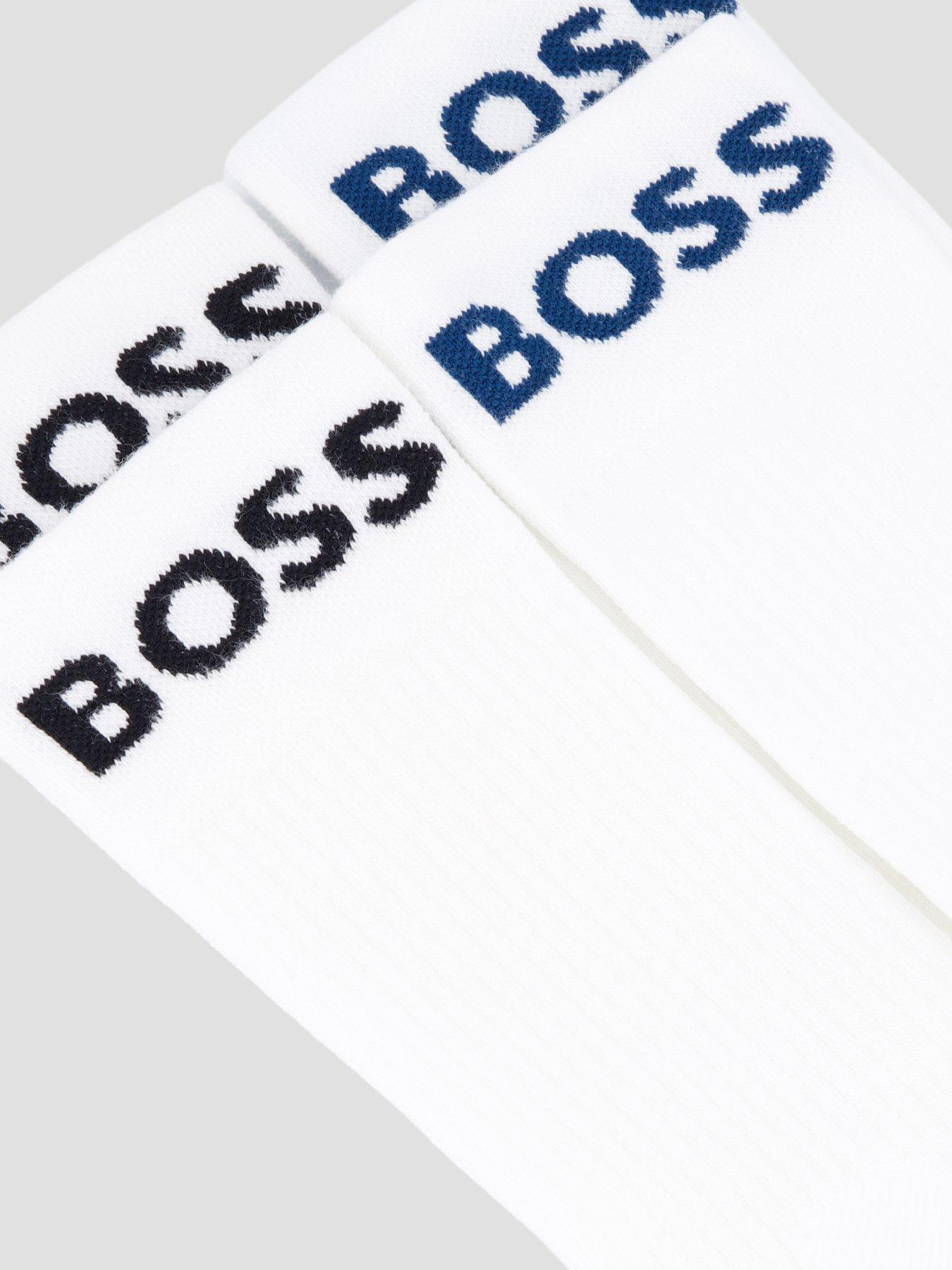 Image 3 of 3 of BOSS BOSS Mens 2 Pack Logo Ribbed Sports Socks - White