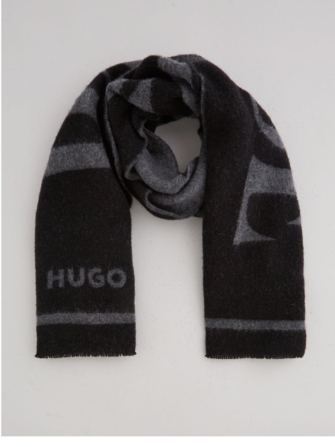 Image 1 of 4 of HUGO Mens Jacquard Slogan Large Scarf - Black