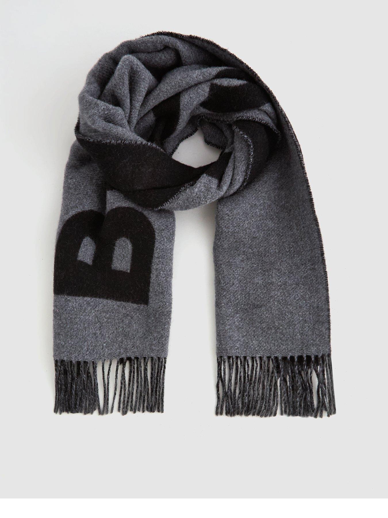 Image 1 of 4 of BOSS Mens Rickard Wool-Rich Reversible Logo Scarf - Medium Grey