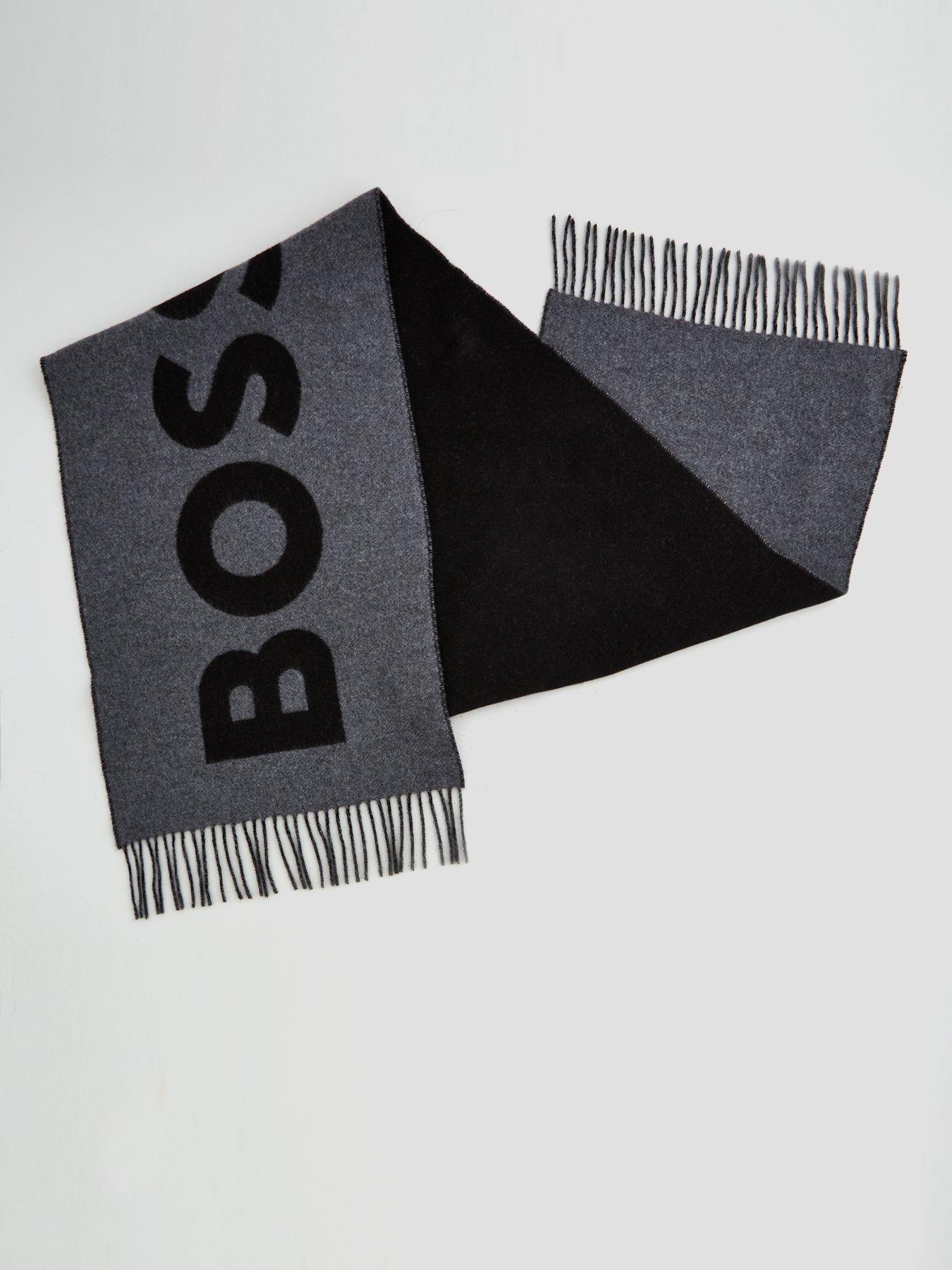 Image 2 of 4 of BOSS Mens Rickard Wool-Rich Reversible Logo Scarf - Medium Grey