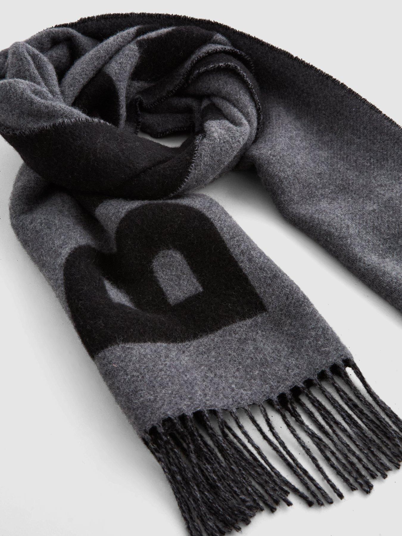 Image 3 of 4 of BOSS Mens Rickard Wool-Rich Reversible Logo Scarf - Medium Grey