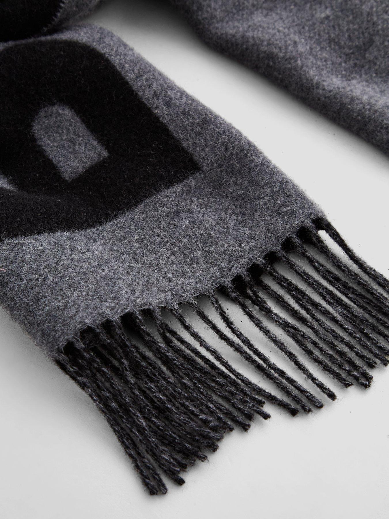 Image 4 of 4 of BOSS Mens Rickard Wool-Rich Reversible Logo Scarf - Medium Grey