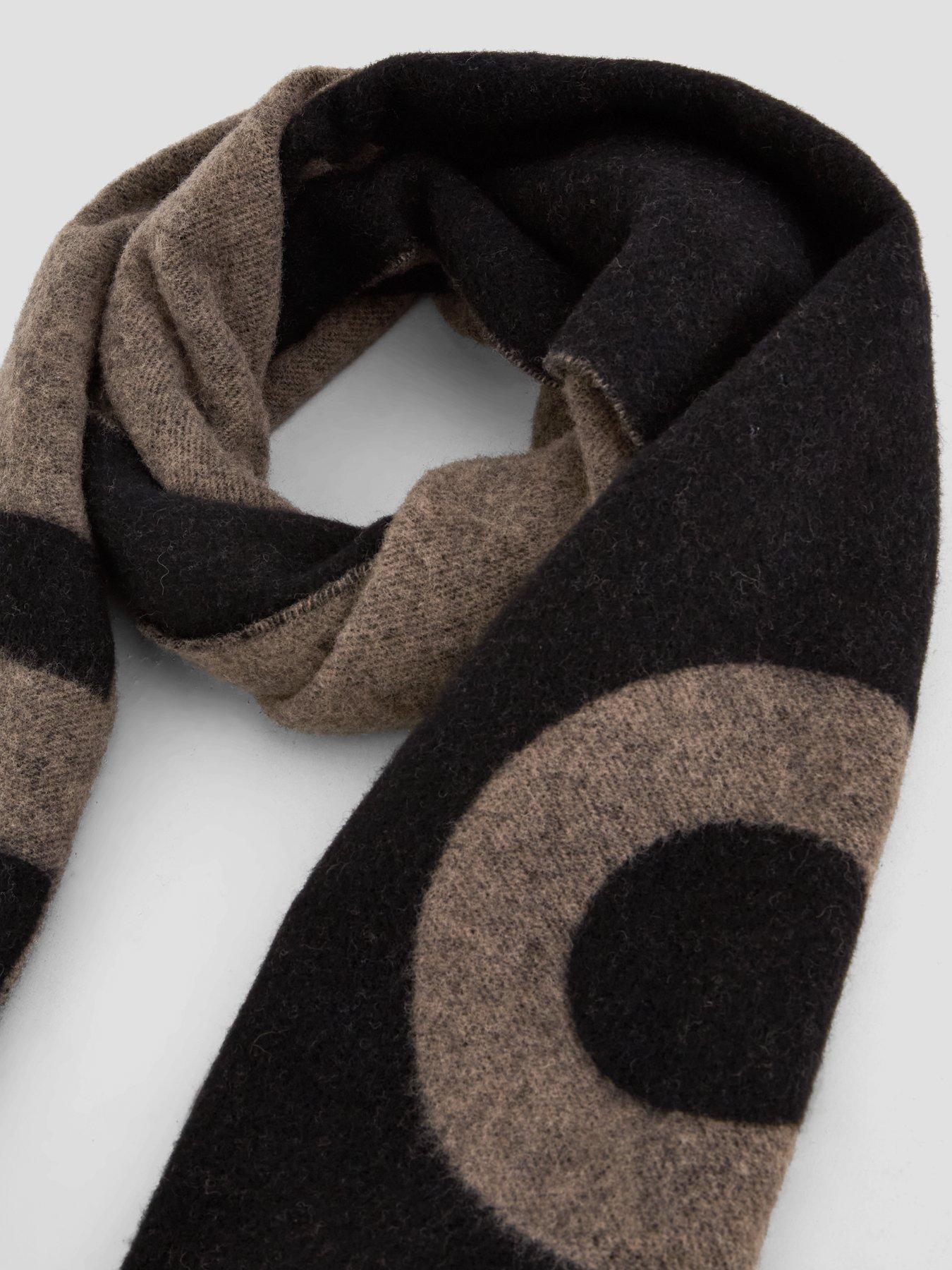 Image 4 of 4 of HUGO Mens Martyn Wool-Blend Two-Tone Logo Scarf - Brown