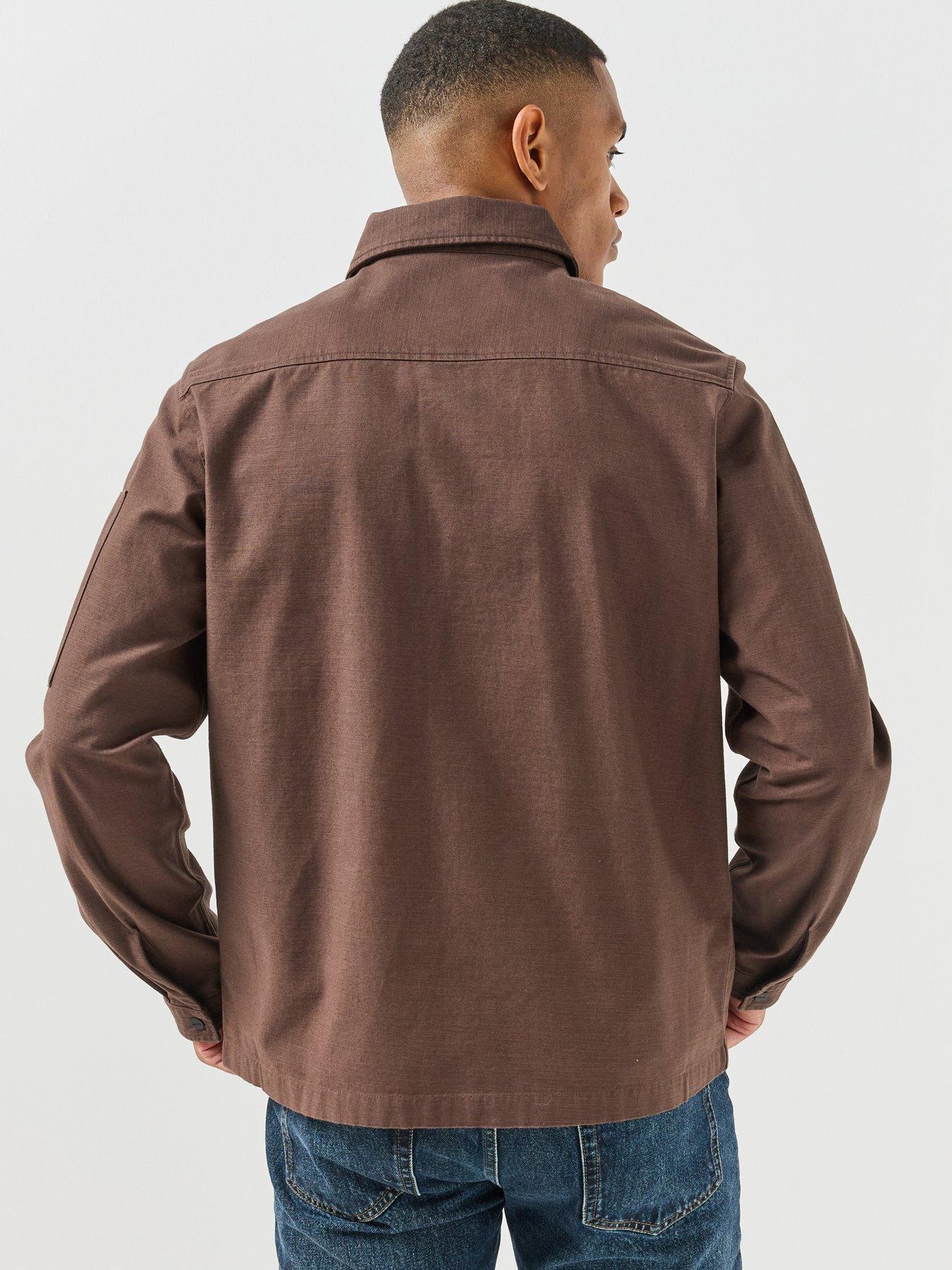 Image 2 of 6 of HUGO Mens Emmond Oversize Zip Through Overshirt - Brown