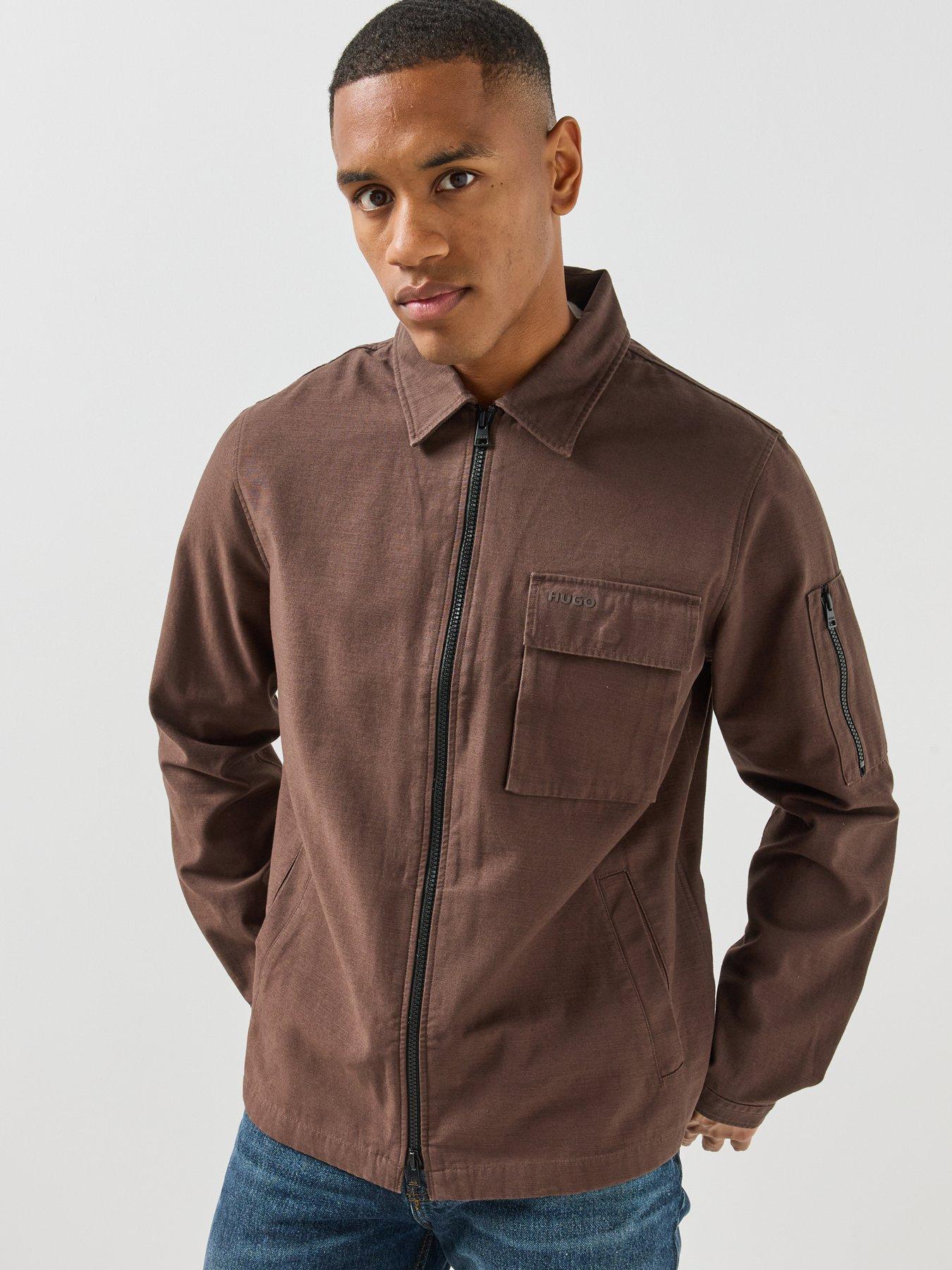 Image 5 of 6 of HUGO Mens Emmond Oversize Zip Through Overshirt - Brown