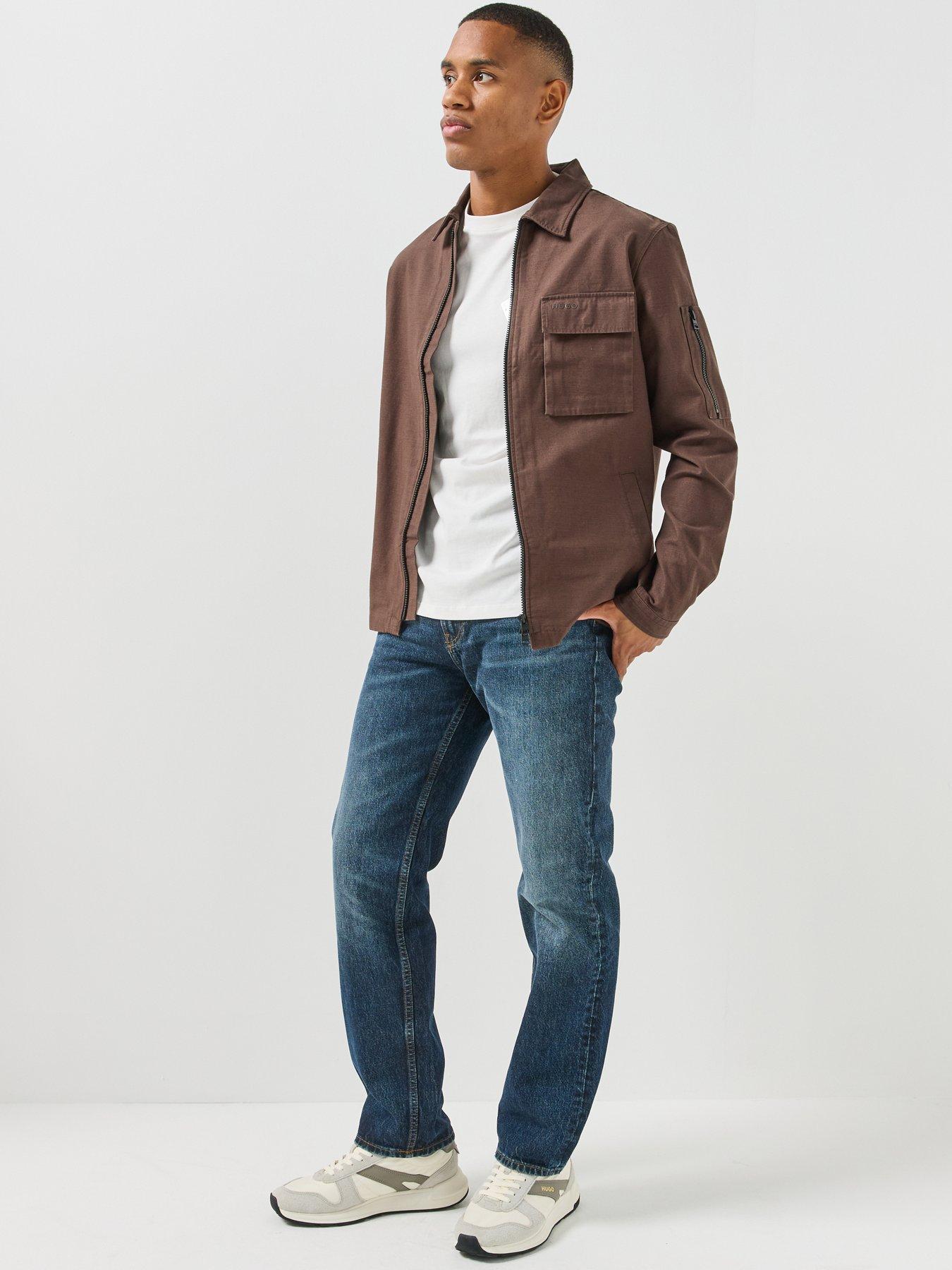 Image 6 of 6 of HUGO Mens Emmond Oversize Zip Through Overshirt - Brown