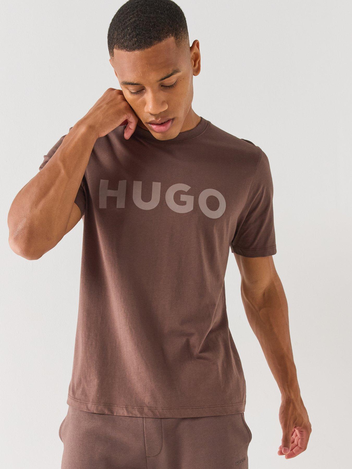 Image 1 of 5 of HUGO Dulivio Regular Fit Large Logo T-Shirt - Brown
