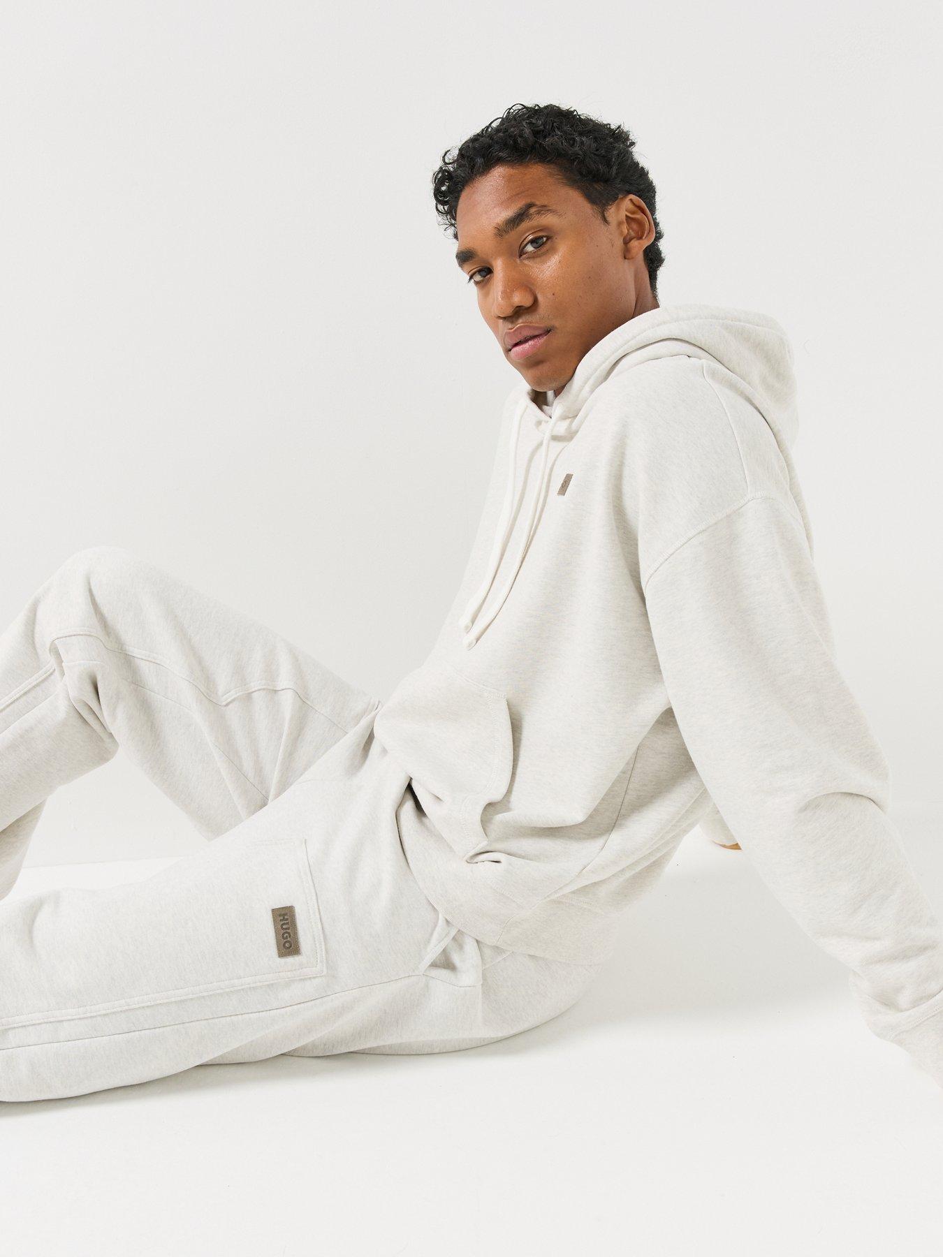 Image 5 of 6 of HUGO Blue Mens Loose Fit Cotton Jersey Jogging Bottoms - Light Grey