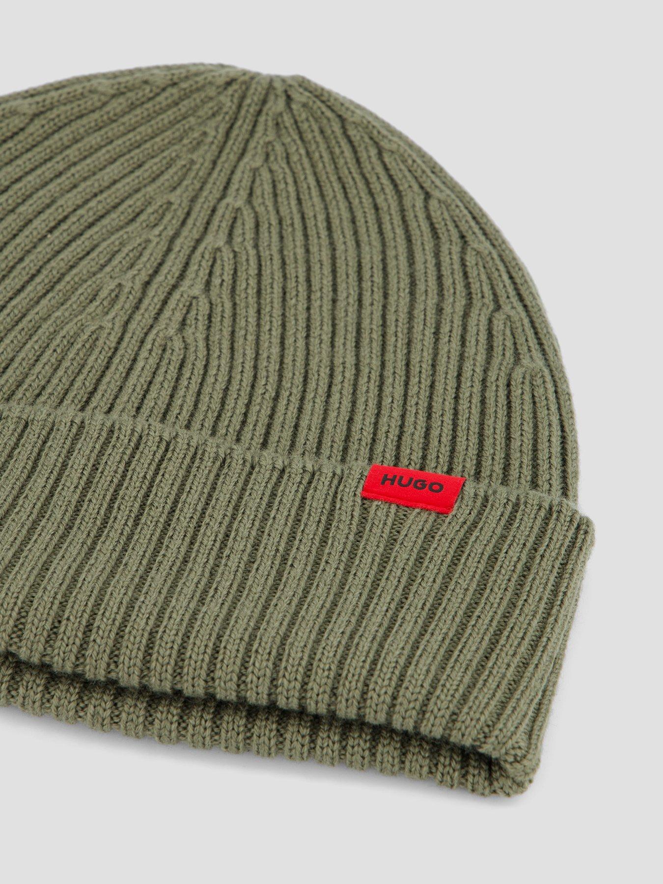 Image 3 of 4 of HUGO Mens Virgin Wool Ribbed Turn-Up Beanie Hat - Green