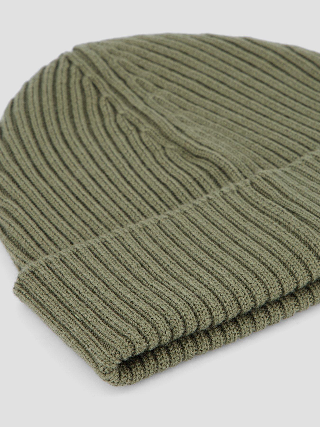 Image 4 of 4 of HUGO Mens Virgin Wool Ribbed Turn-Up Beanie Hat - Green