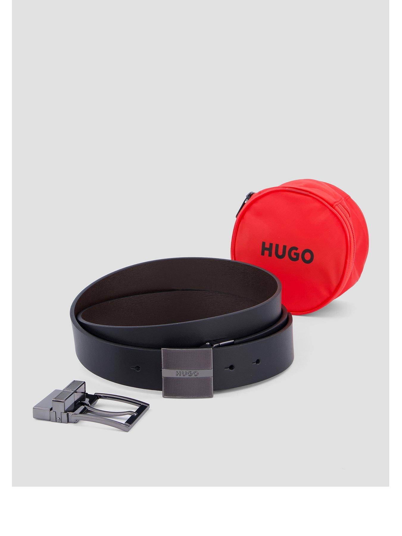 Image 1 of 4 of HUGO Mens Reversible Interchangeable Buckles Belt Gift Set - Black