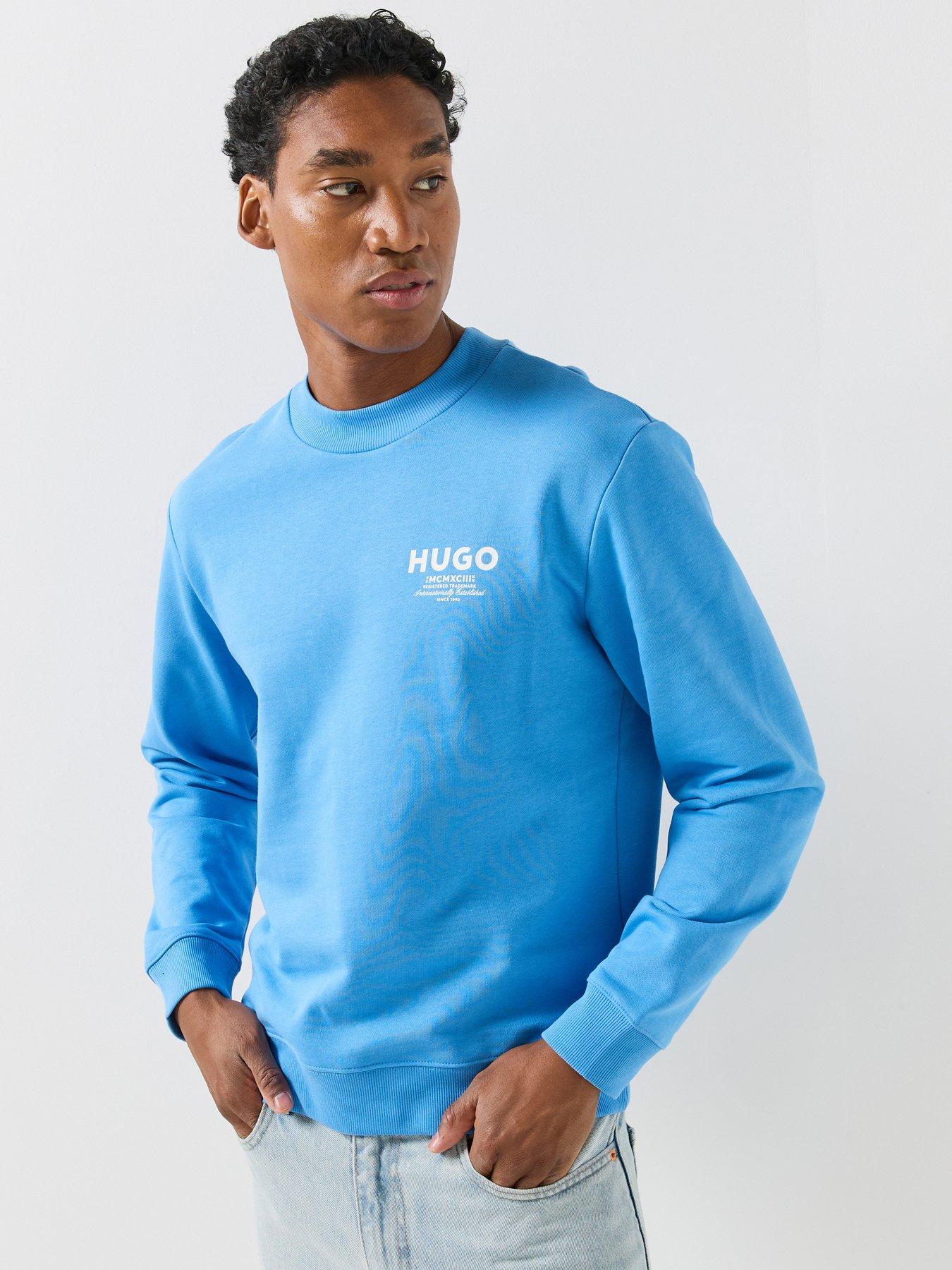 Image 1 of 4 of HUGO Mens Nespon Regular Fit Crew Neck Sweatshirt - Light Blue