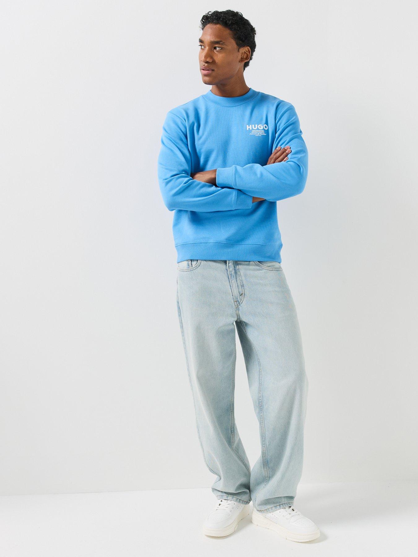 Image 3 of 4 of HUGO Mens Nespon Regular Fit Crew Neck Sweatshirt - Light Blue