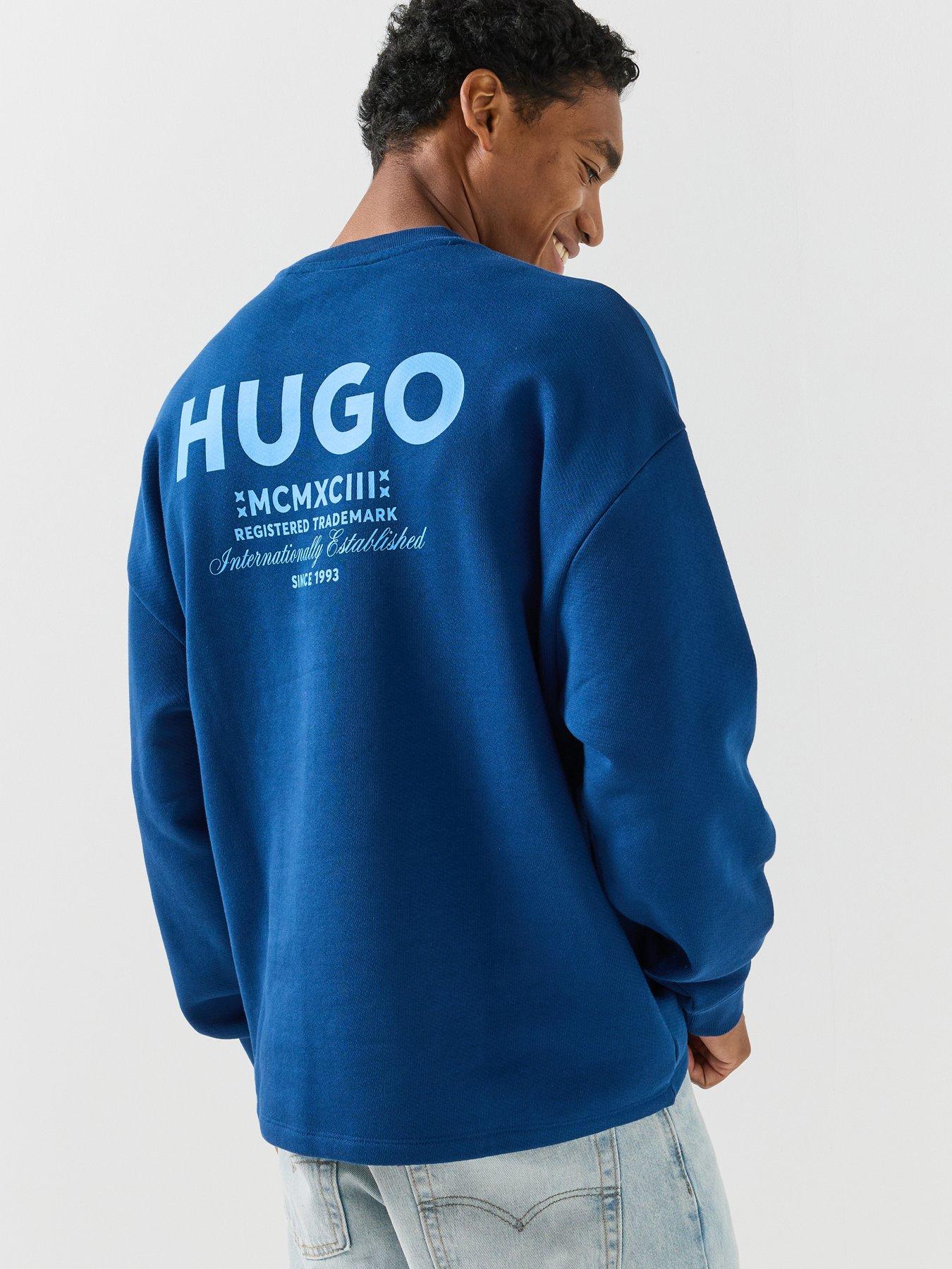 Image 1 of 6 of HUGO Mens Loose Fit Back Print Sweatshirt - Navy