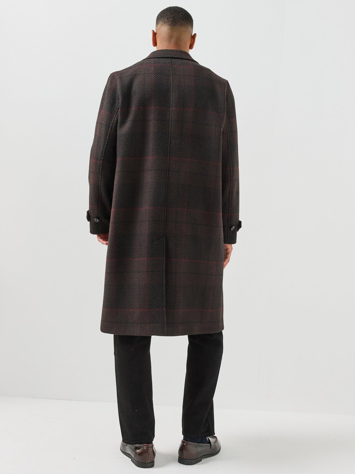 Image 2 of 6 of HUGO Hugo Mettos2641 Check Overcoat - Brown