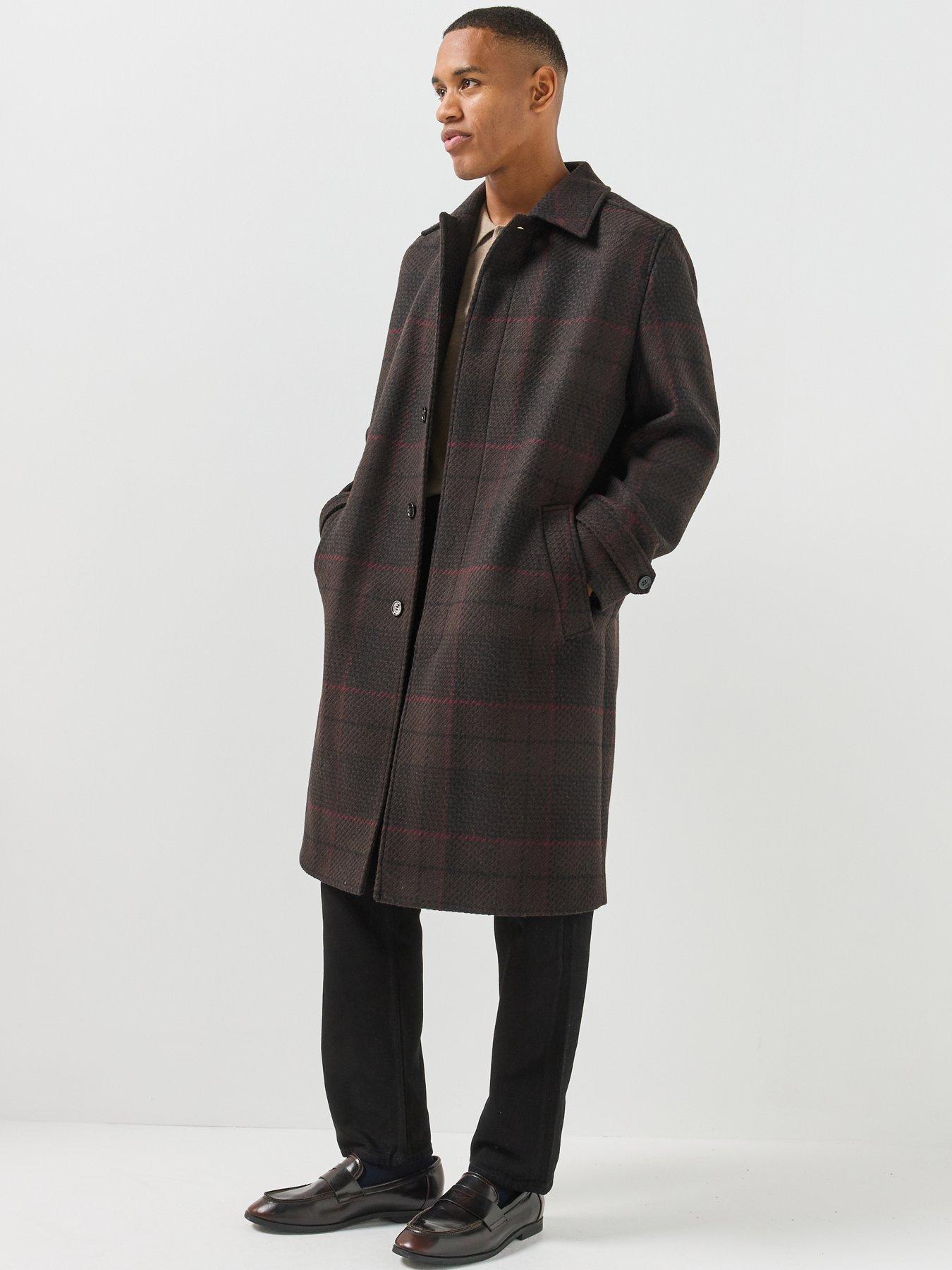 Image 3 of 6 of HUGO Hugo Mettos2641 Check Overcoat - Brown