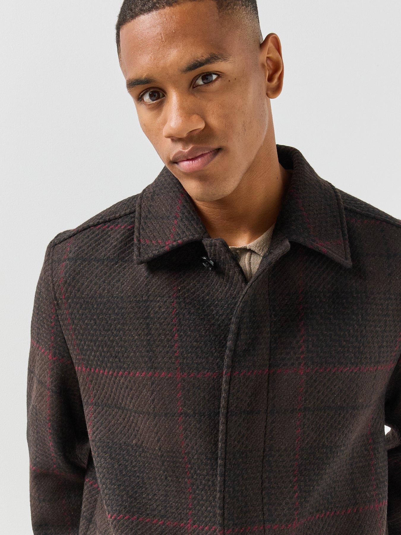 Image 4 of 6 of HUGO Hugo Mettos2641 Check Overcoat - Brown
