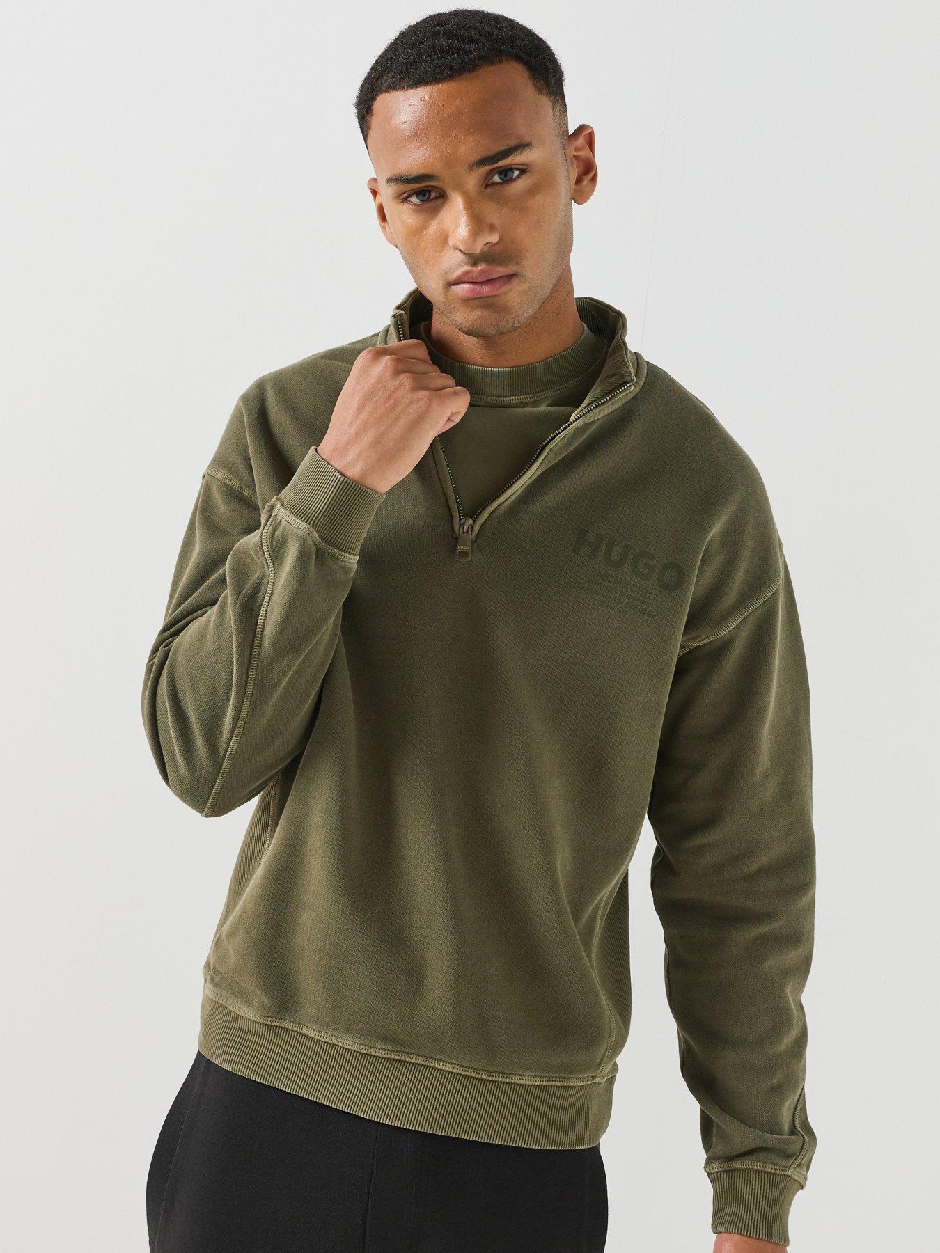 Image 1 of 6 of HUGO Hugo Blue Nevecrew Loose Fit Crew Sweat - Dark Green