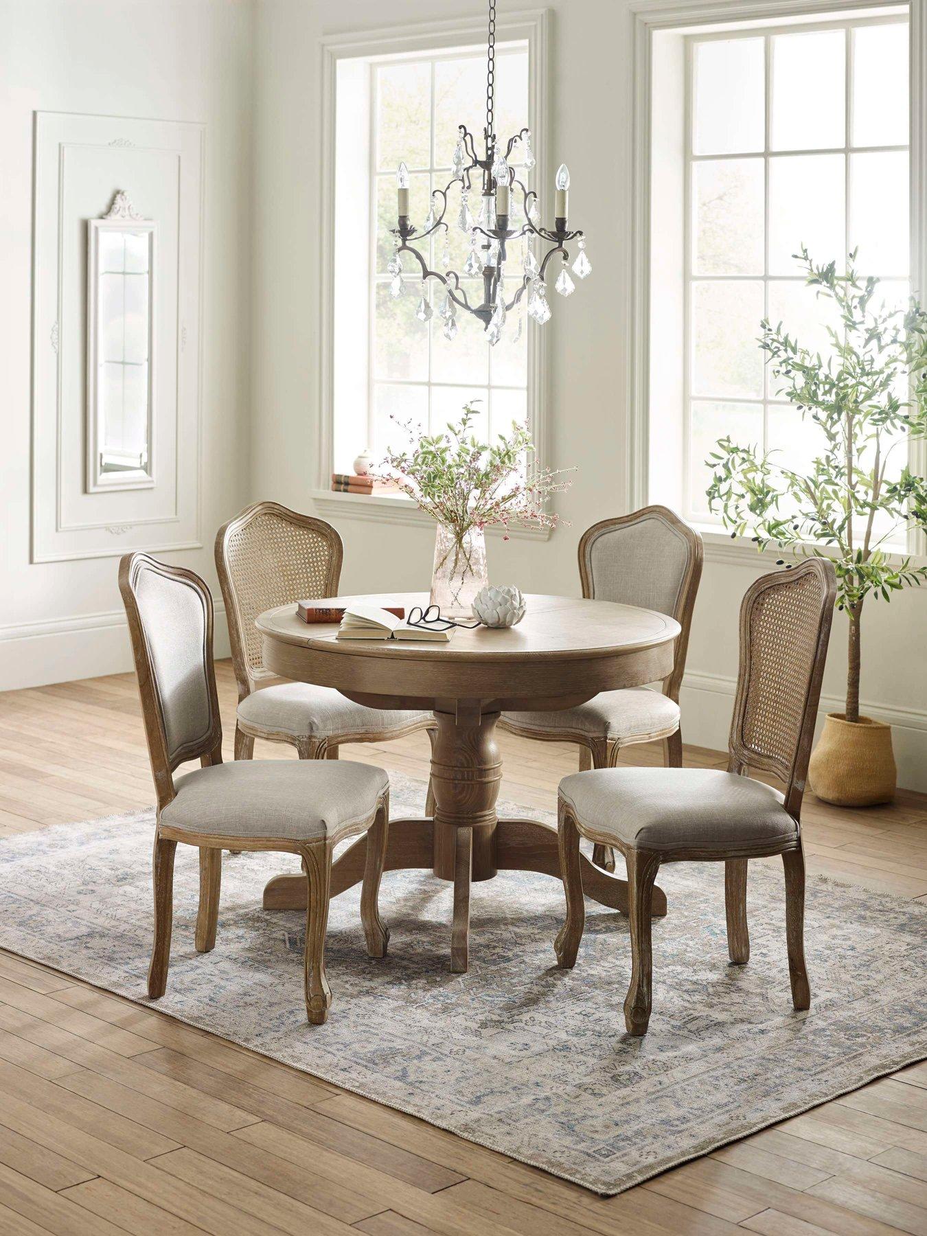 Image 1 of 7 of Julian Bowen Camille Round Table, 2 Rattan + 2 Upholstered Chairs
