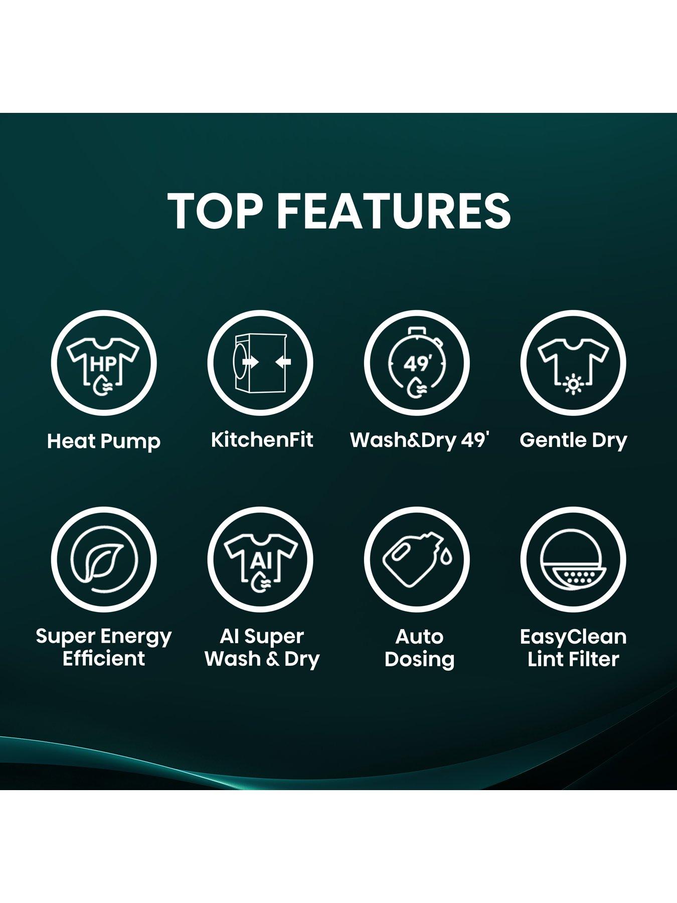 Image 2 of 7 of Hisense Hisense KitchenFit 5i Series WD5I1245BBRH WiFi-enabled 12kg/8kg, 1400 Spin Heat Pump Washer Dryer - Black - A/A Rated