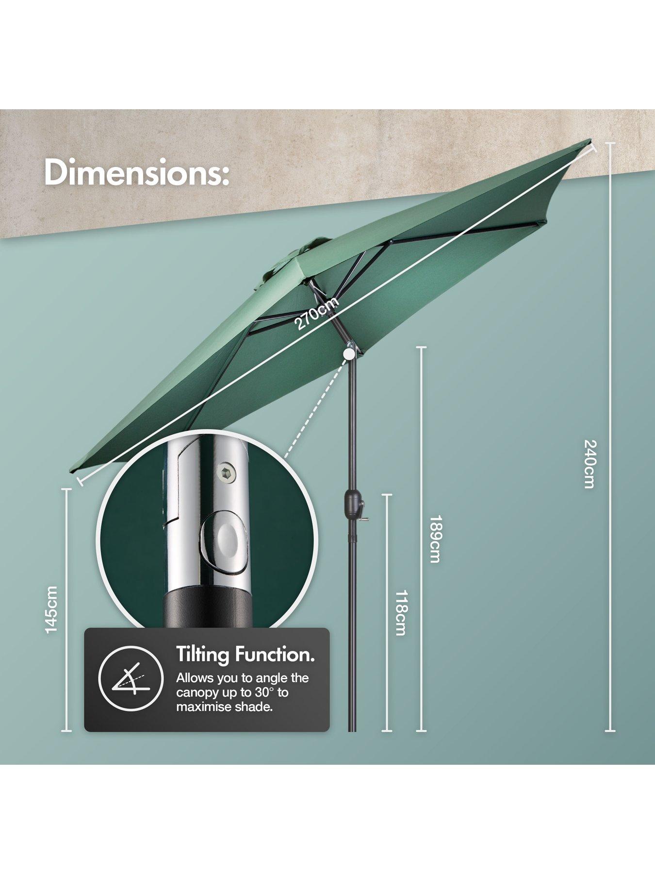 Image 3 of 7 of Vonhaus Dark Green 2.7m Steel Garden Parasol