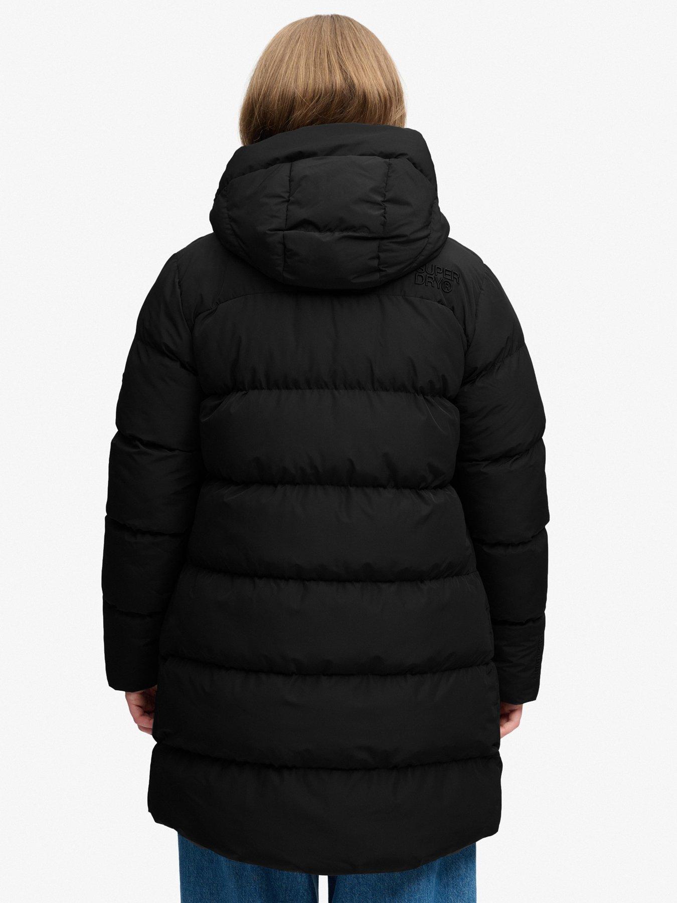 Image 2 of 7 of Superdry Womens Hooded Quilted Midi Puffer Jacket - Black