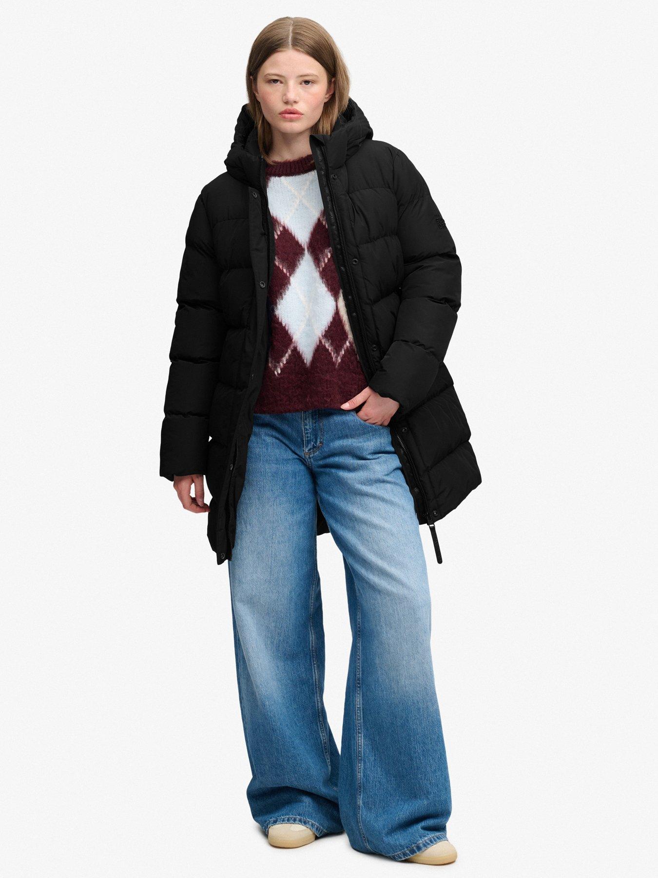 Image 3 of 7 of Superdry Womens Hooded Quilted Midi Puffer Jacket - Black