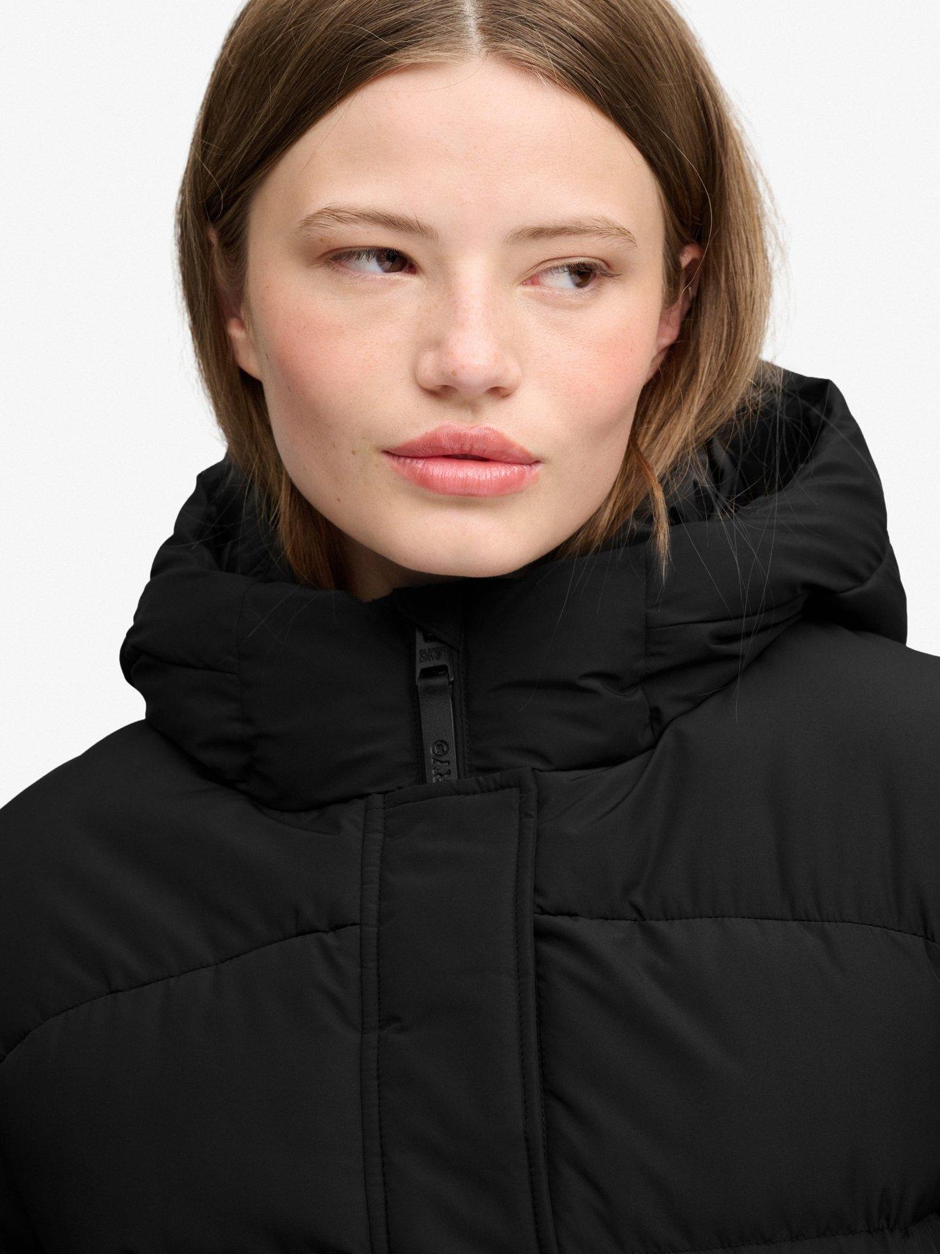 Image 6 of 7 of Superdry Womens Hooded Quilted Midi Puffer Jacket - Black