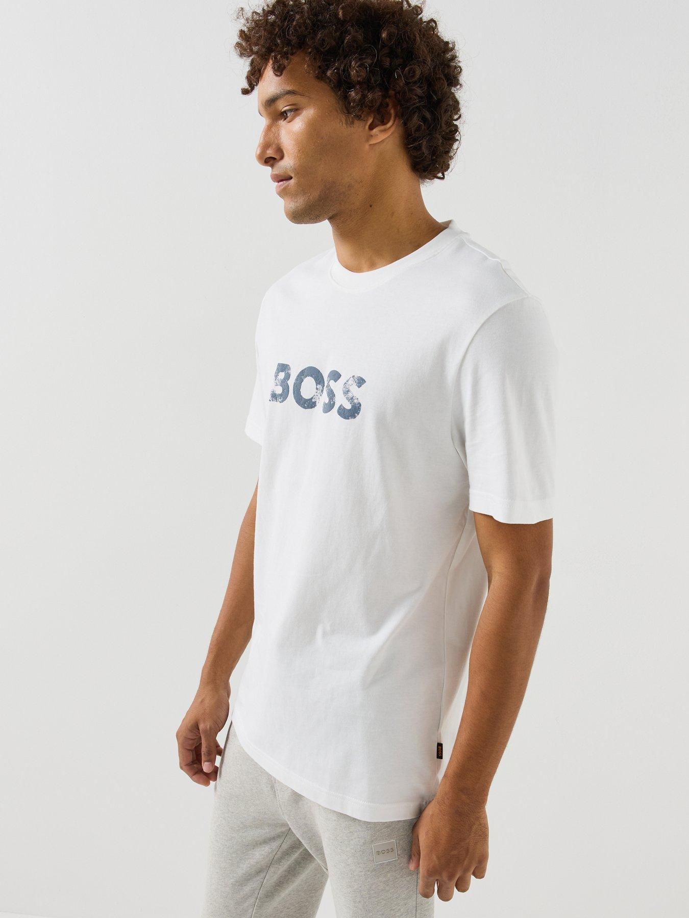 Image 5 of 6 of BOSS Mens Letter Print Logo Regular Fit T-Shirt - White