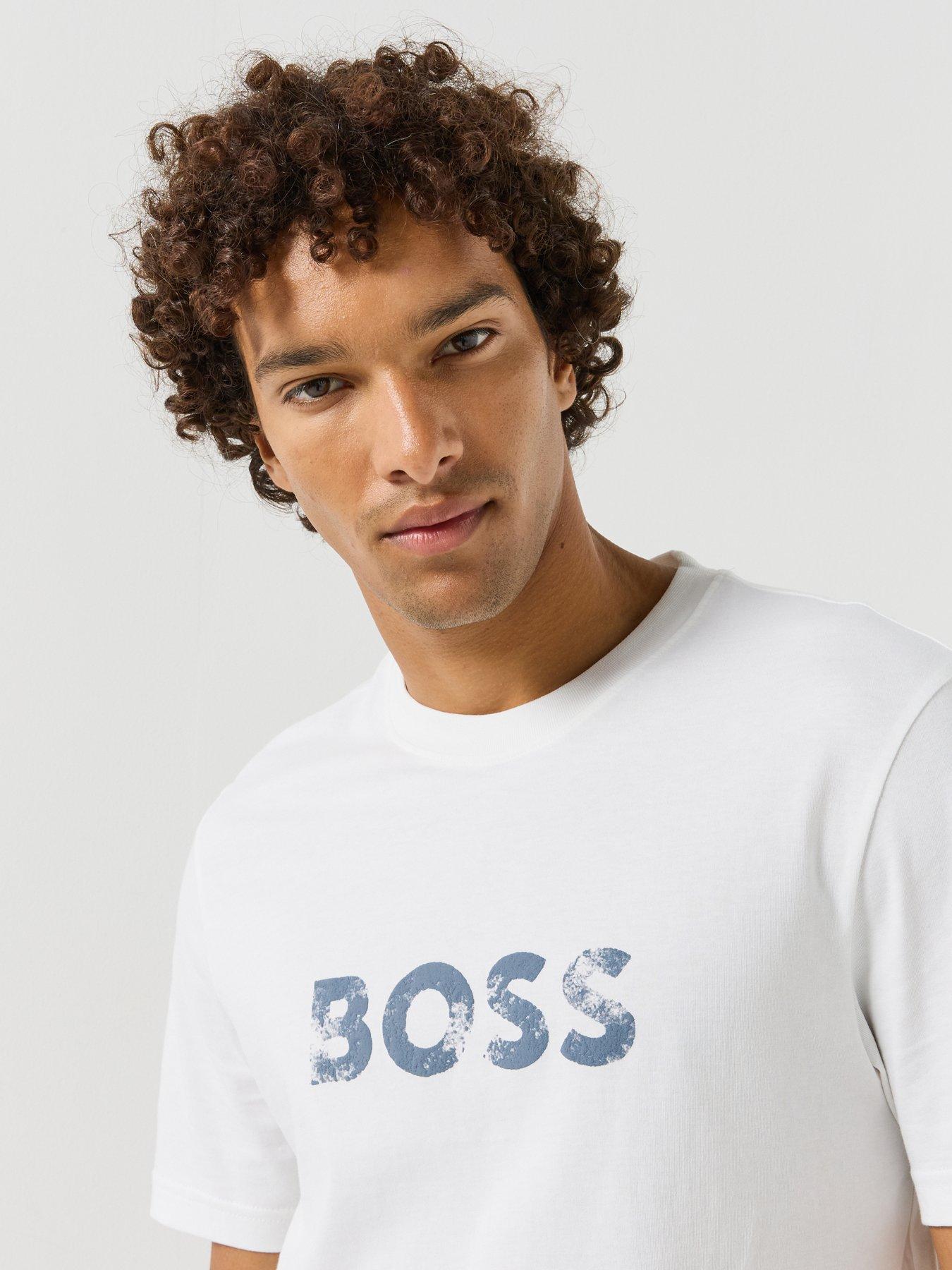 Image 6 of 6 of BOSS Mens Letter Print Logo Regular Fit T-Shirt - White