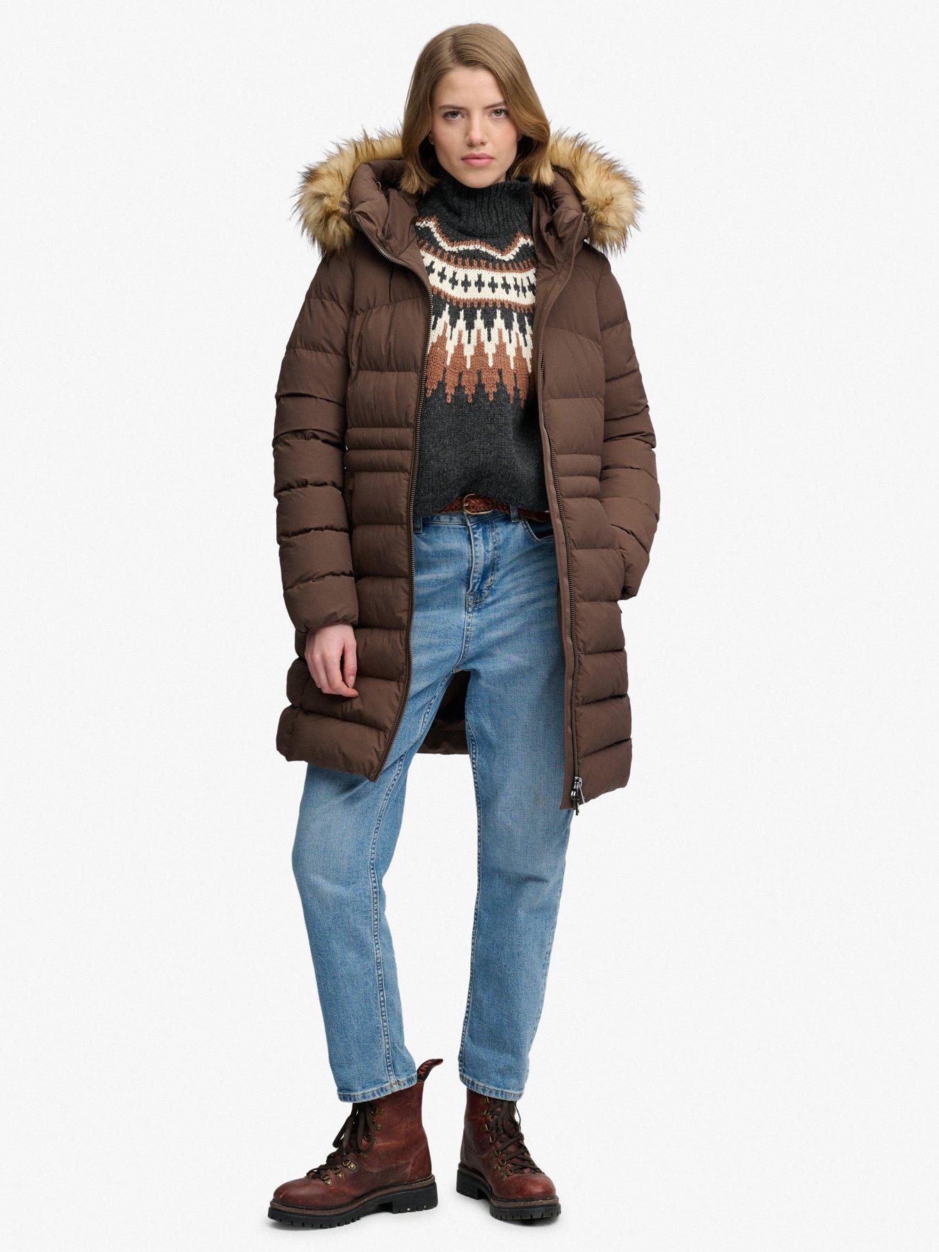 Image 3 of 7 of Superdry Womens Fuji Faux Fur Hood Padded Coat - Brown