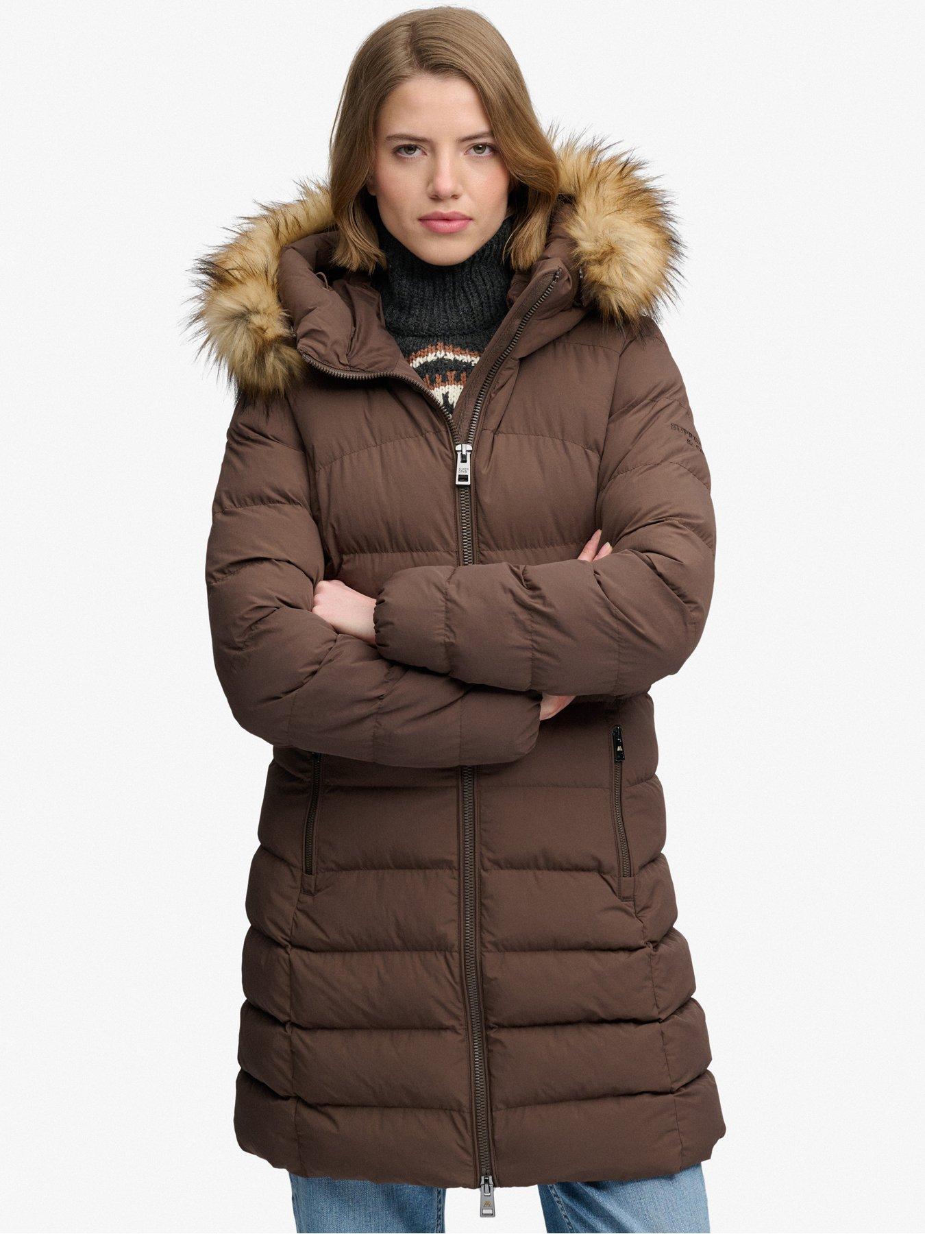 Image 5 of 7 of Superdry Womens Fuji Faux Fur Hood Padded Coat - Brown